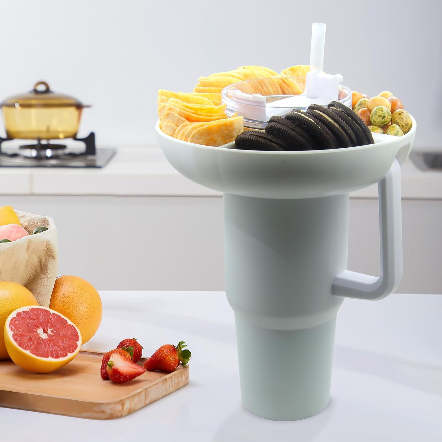 PUFAMET Cuenco de aperitivos para vaso Stanley de 40 onzas con asa, bandeja reutilizable para aperitivos Stanley Cup de 40 onzas, bandeja de