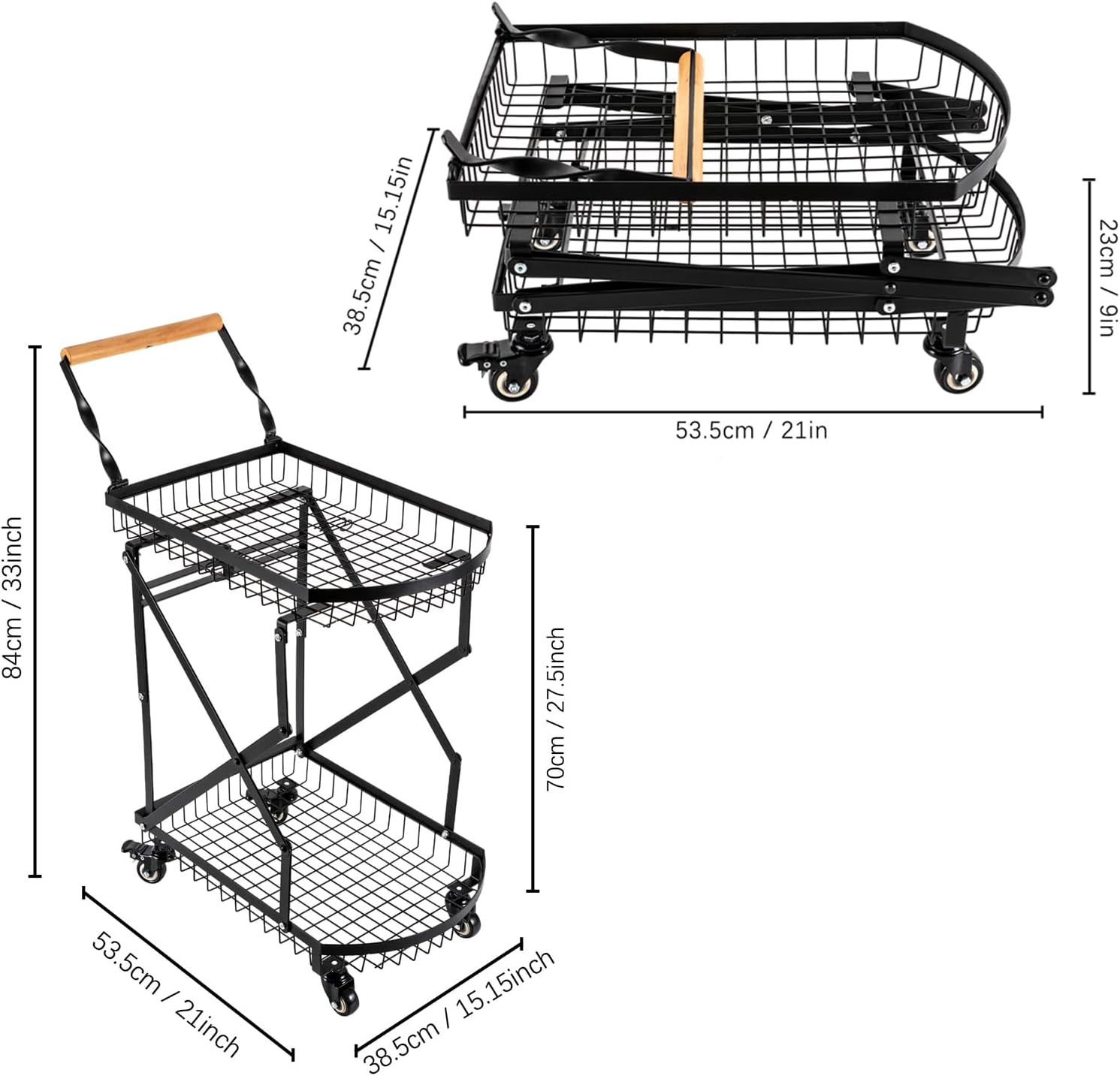 Camión de mano plegable multiusos 2 en 1 con mango retráctil en ruedas, carrito de compras con ruedas rodantes, carga de 88 libras