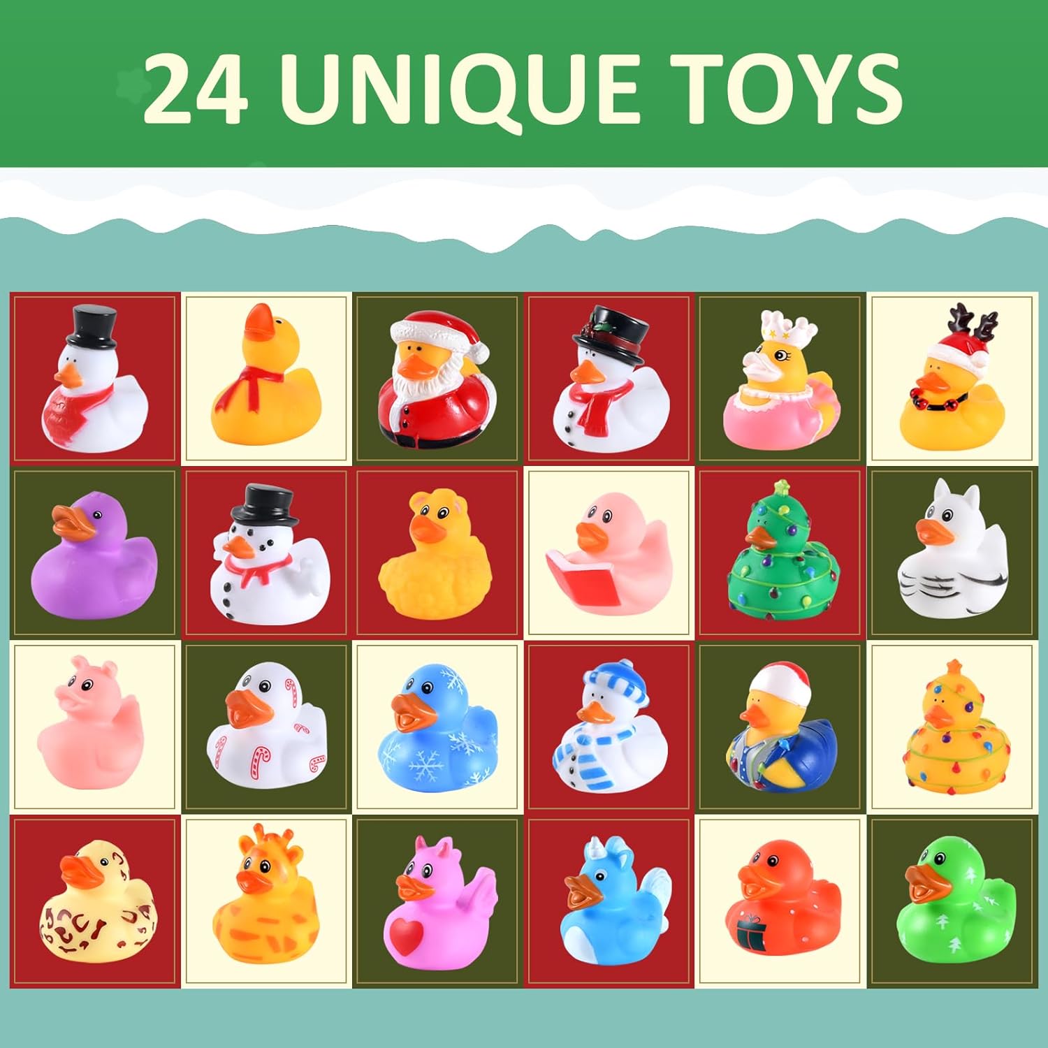 Calendario de Adviento 2023-24 juguetes de patos de goma, calendario de Adviento para niños, calendario de cuenta regresiva de Navidad de 24 días,