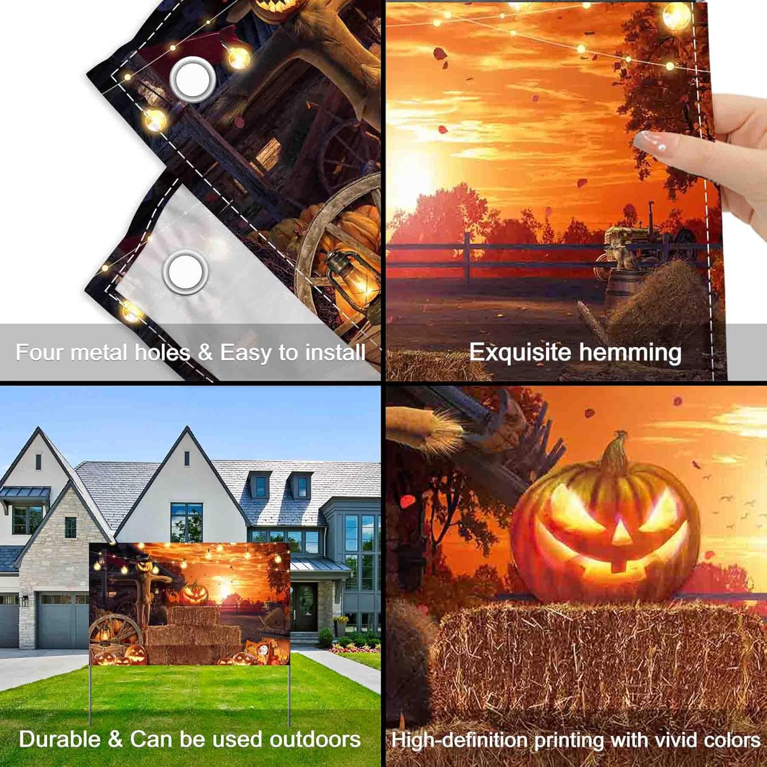ZTHMOE Telón de fondo de fotografía de Halloween de poliéster de 7 x 5 pies, diseño de calabaza de diablo sombrío, horrible espantapájaros, cartel