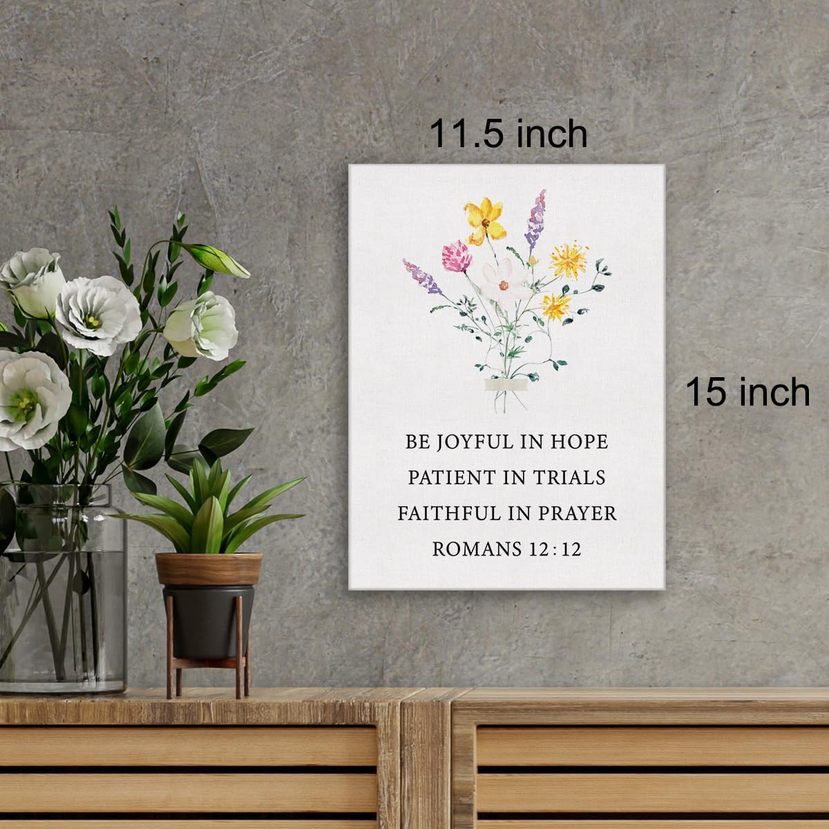 Lienzo decorativo con versículo bíblico inspirador, lienzo enmarcado con texto en inglés “Romans 1212”, póster para decoración del hogar y la