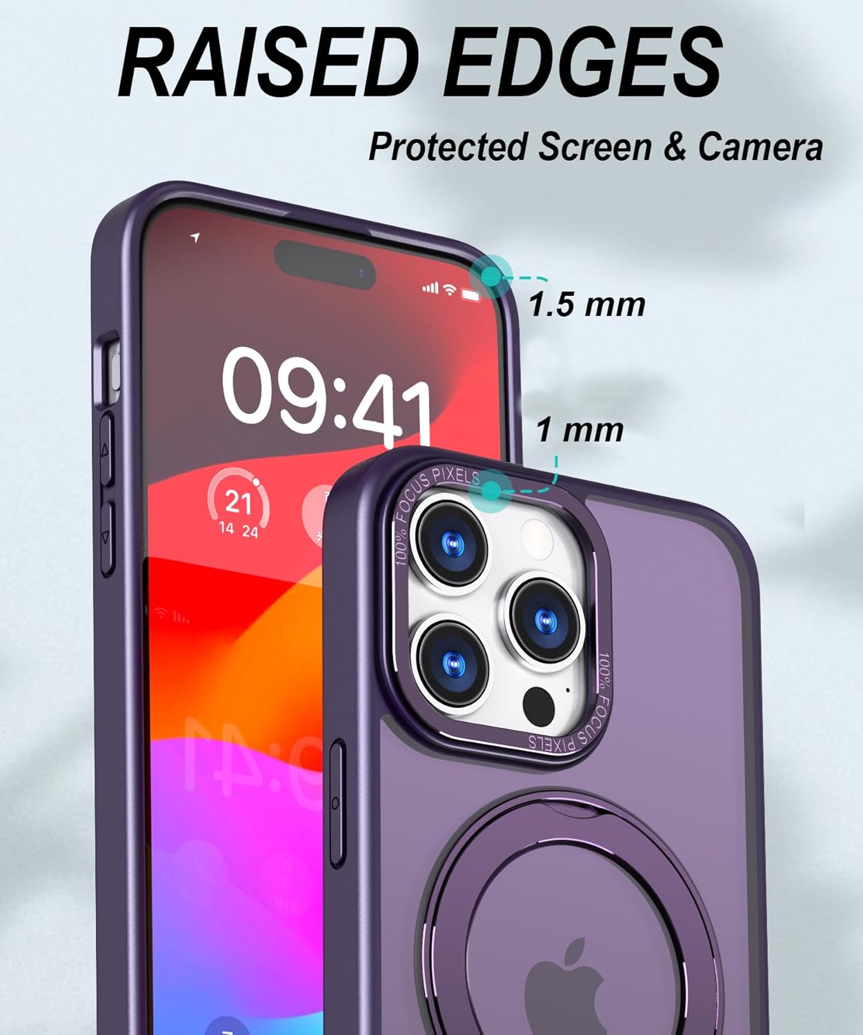 Funda magnética para iPhone 15 Pro Max compatible con Magsafe, grado militar, a prueba de golpes, mate, delgada, con soporte de anillo magnético