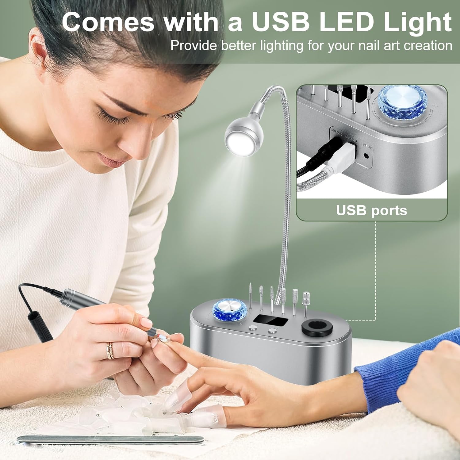 Taladro eléctrico de uñas, 40000 rpm, kit profesional de taladro de uñas Efile para uñas acrílicas de gel, alta velocidad, baja vibración, baja