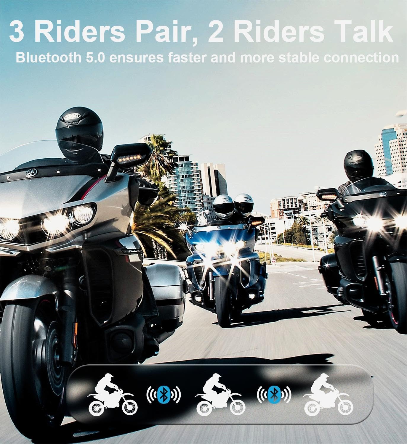 FreedConn T-COMVB – Sistema de comunicación de motocicleta Bluetooth 5.0 FreedConn – Casco Bluetooth para motocicleta, esquí, emparejamiento de 2  3