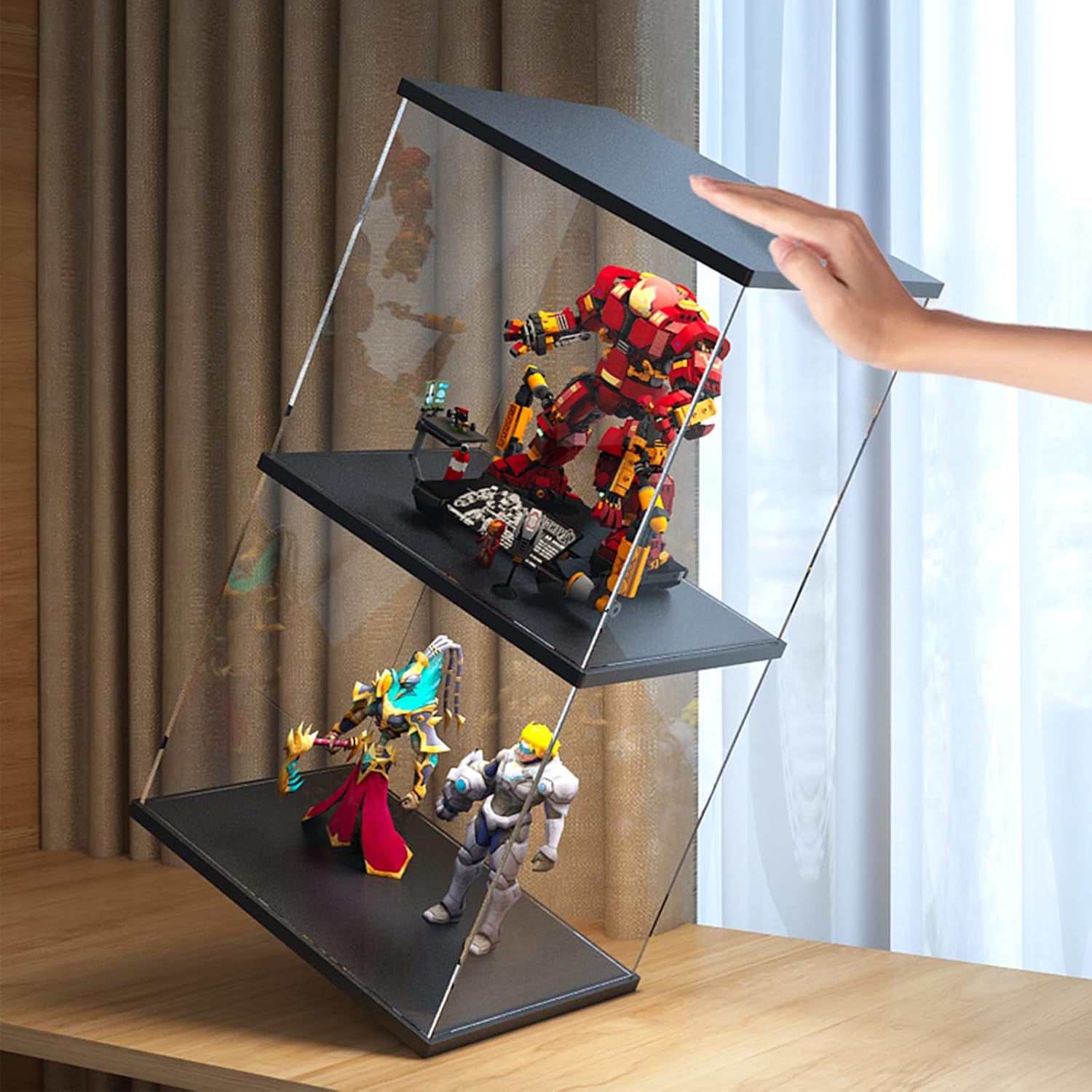 Vitrina de acrílico para coleccionables, cajas de acrílico transparente para exhibición, figuras de acción, juguetes de construcción iluminados,