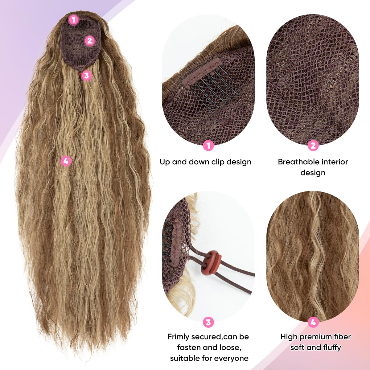 Extensión de cola de caballo con cordón, de 26 pulgadas de largo, esponjoso, ondulado, para mujeres negras, extensiones de cabello rizado para uso