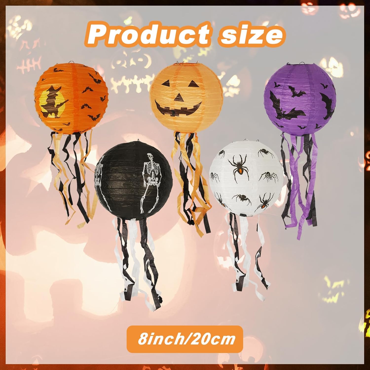5 linternas de papel de Halloween, linternas colgantes plegables de Halloween con borlas, linternas de papel espeluznantes para decoración de fiesta