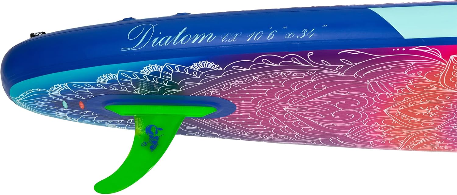 Diatom CX – Tabla de remo inflable estable de 10 pies y 6 pulgadas (6 pulgadas de grosor, 34 pulgadas de ancho) ISUP bomba manual de triple acción,