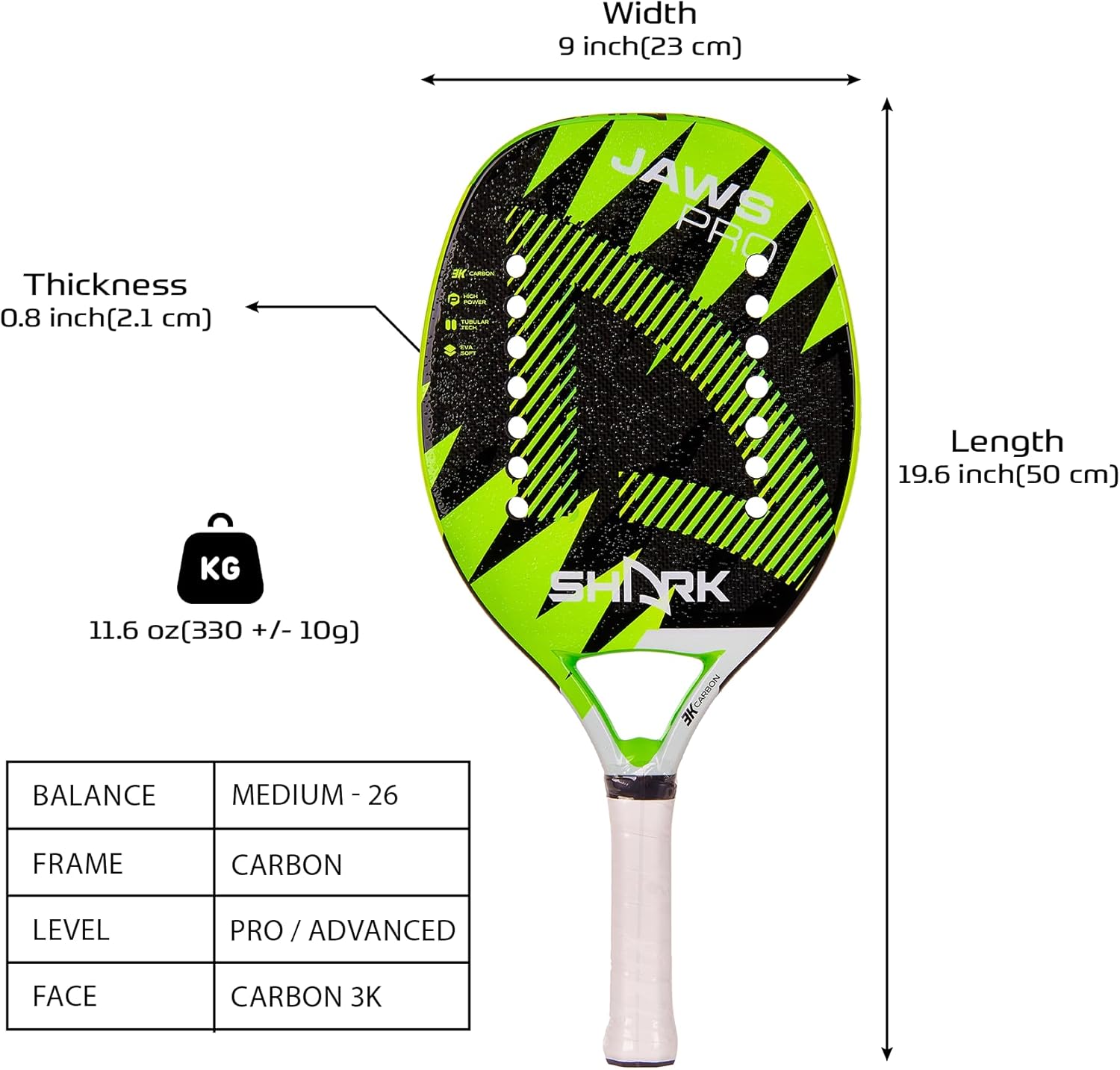 Shark Jaws – Raqueta profesional de tenis de playa – Tecnología avanzada de carbono 3K  EVA Soft Core  Incluye funda