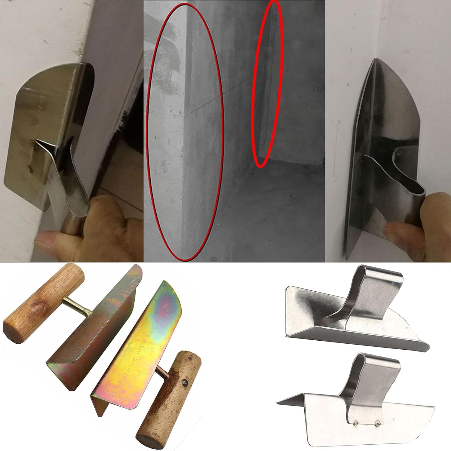 WANLIAN Juego de 2 herramientas de esquina para paneles de yeso, paleta de esquina externa de chapa de acero inoxidable y paleta de esquina interna,