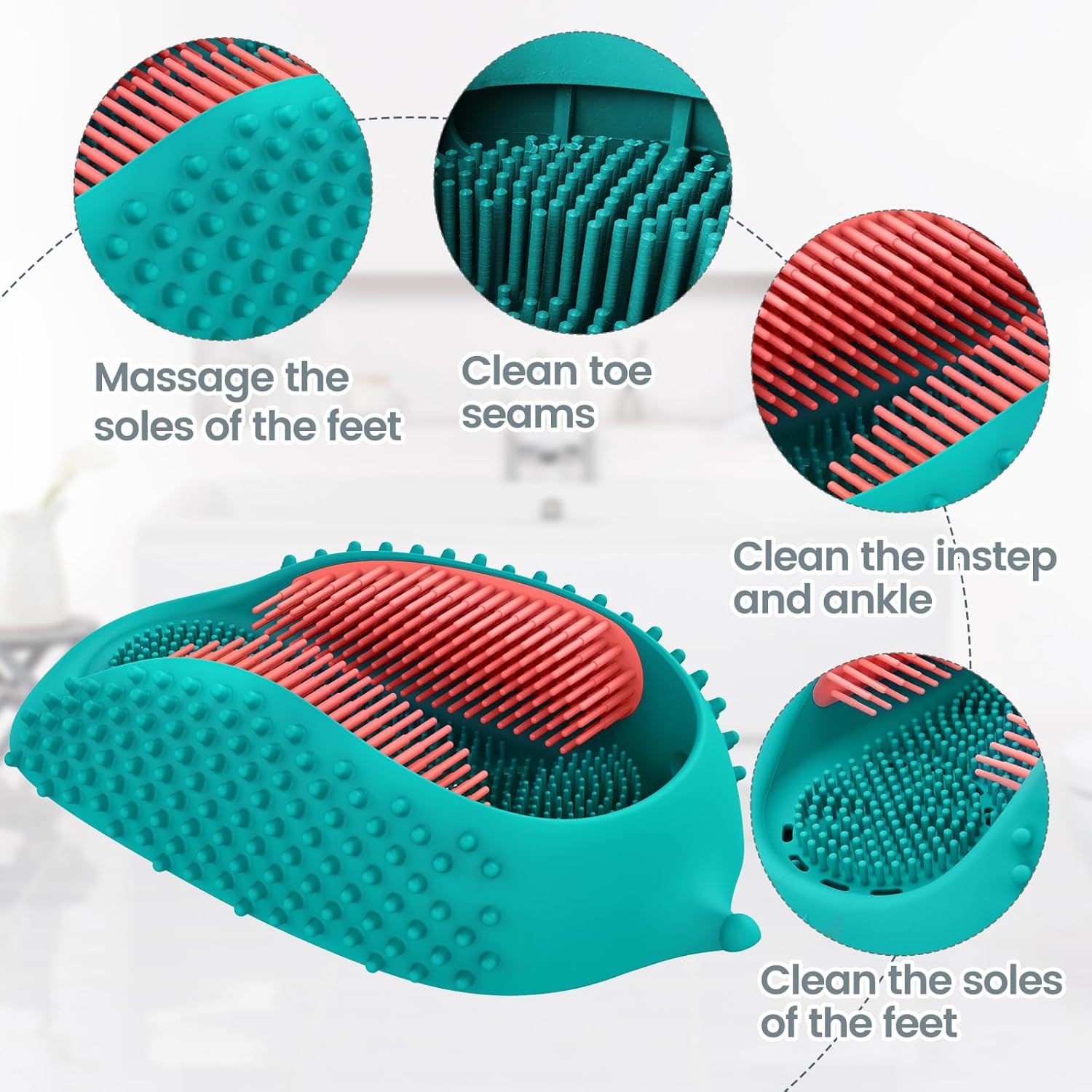 JIALEYA Lu-lala Shower Foot Scrubber – Portable Manual Foot Massager Cleaner Care for Soothe Feet Neuropathy Achy, Improve Foot Circulation – Wet