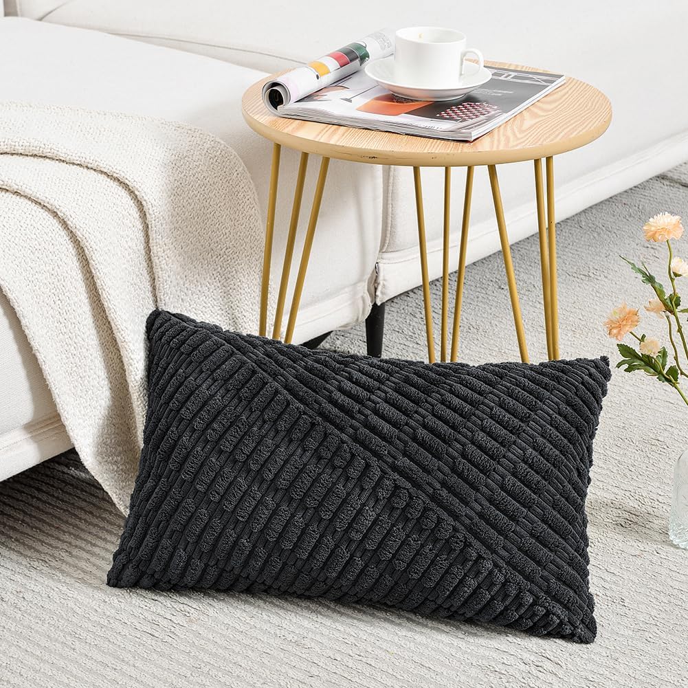 Fancy Homi Paquete de 2 fundas de almohada decorativas lumbares negras de 12 x 20 pulgadas para sala de estar, sofá cama, decoración bohemia del