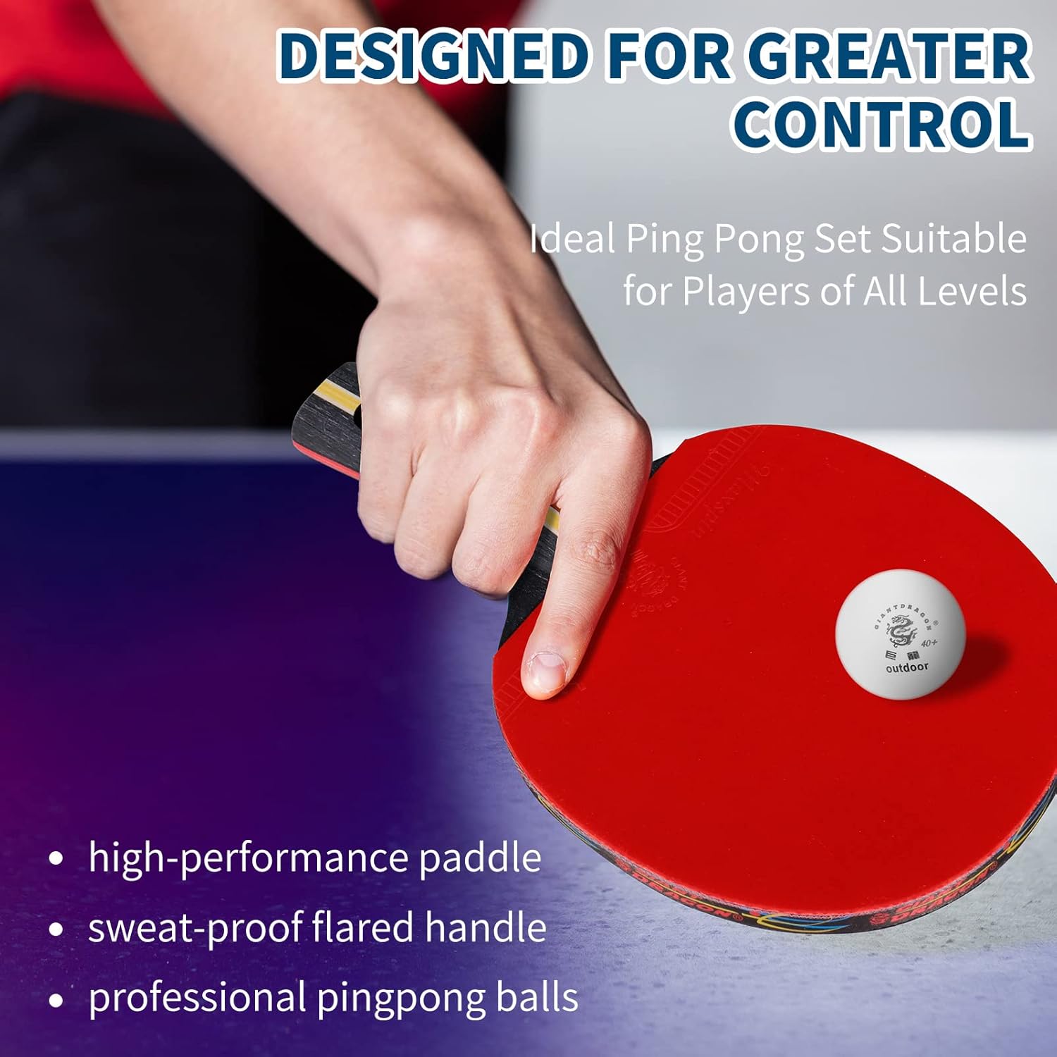 Juego de 4 palas de ping pong, palas de tenis de mesa de 5 capas con 8 pelotas y estuche de transporte, raquetas de goma de esponja suave y pelotas