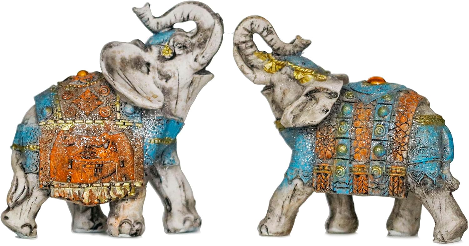 2 figuras coleccionables de elefante con tronco hacia arriba, estatuas perfectas para decoración del hogar, estatua de elefante africano regalo