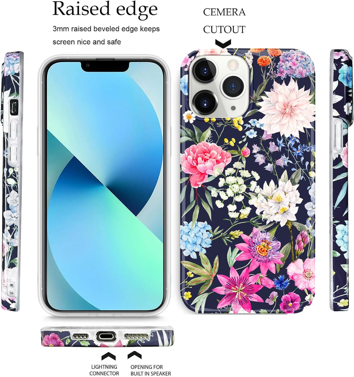 J.west Funda para iPhone 15 Pro Max de 6.7 pulgadas, a prueba de golpes, TPU para jardín, floral, para mujeres y niñas, diseño de flores secretas,