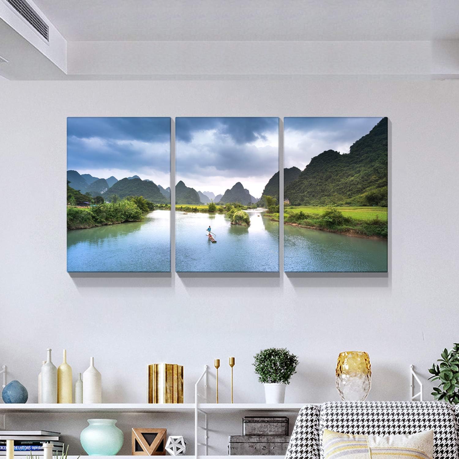 Looife 3 paneles de arte de pared en lienzo de paisaje natural, 16 x 24 pulgadas, 3 piezas frescas de montaña y lago, decoración de pared, tríptico