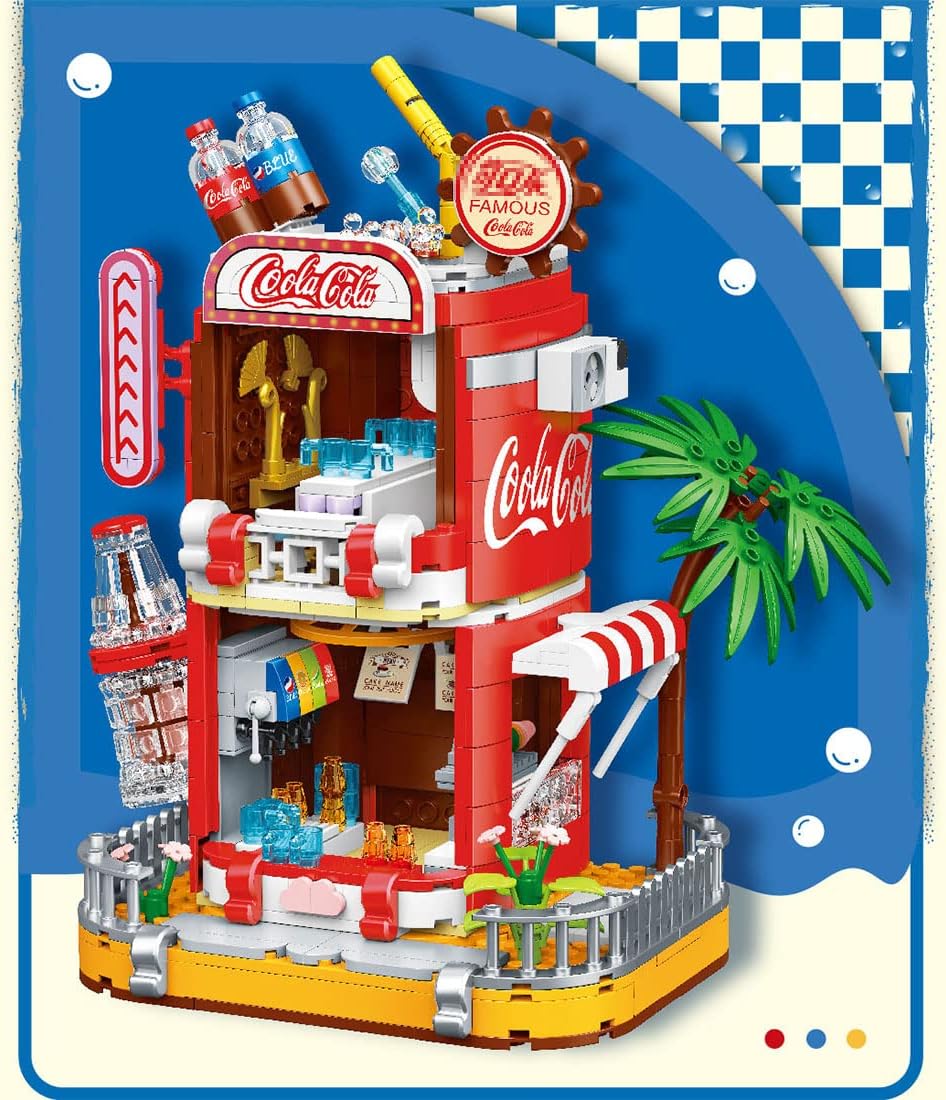 Kit de micro bloques de construcción de coca cola, caja de música modelo de casa de coca, juego de juguetes de ladrillos modulares de bricolaje (718