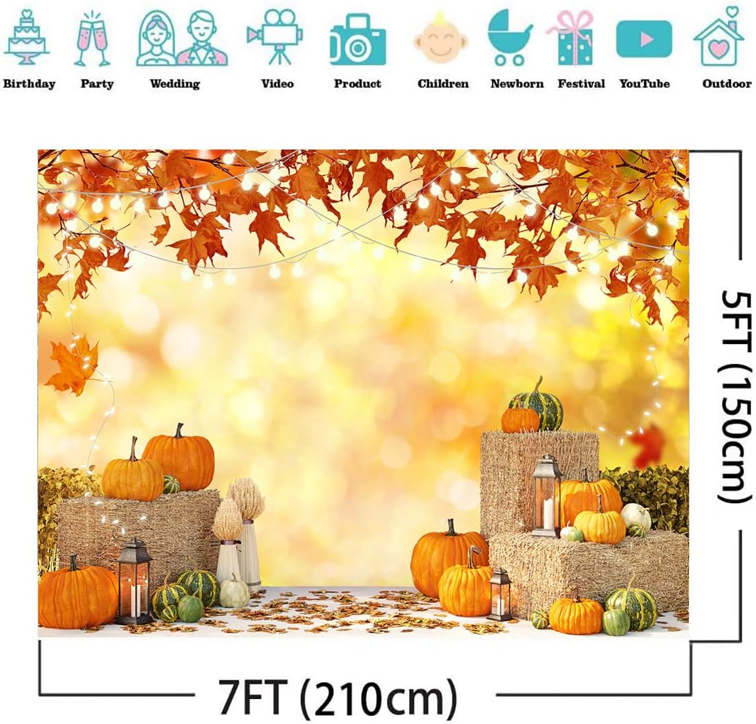 Alltten Telón de fondo de otoño de 7 x 5 pies para fotos de Acción de Gracias, otoño, arce, calabaza, cosecha, fondo, decoración temática de otoño,