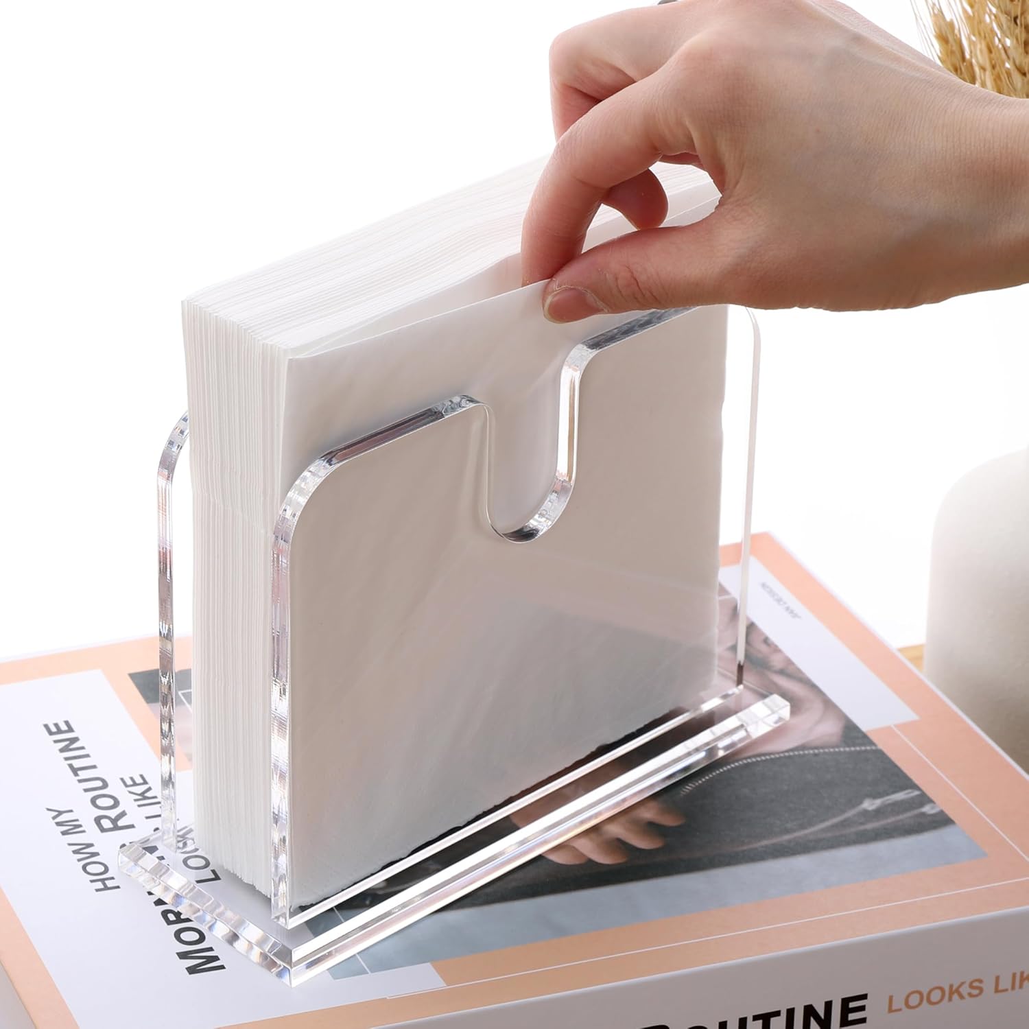 Servilletero de acrílico, soporte para servilletas transparente para mesa, soporte de acrílico para servilletas de cóctel de pie, soporte para
