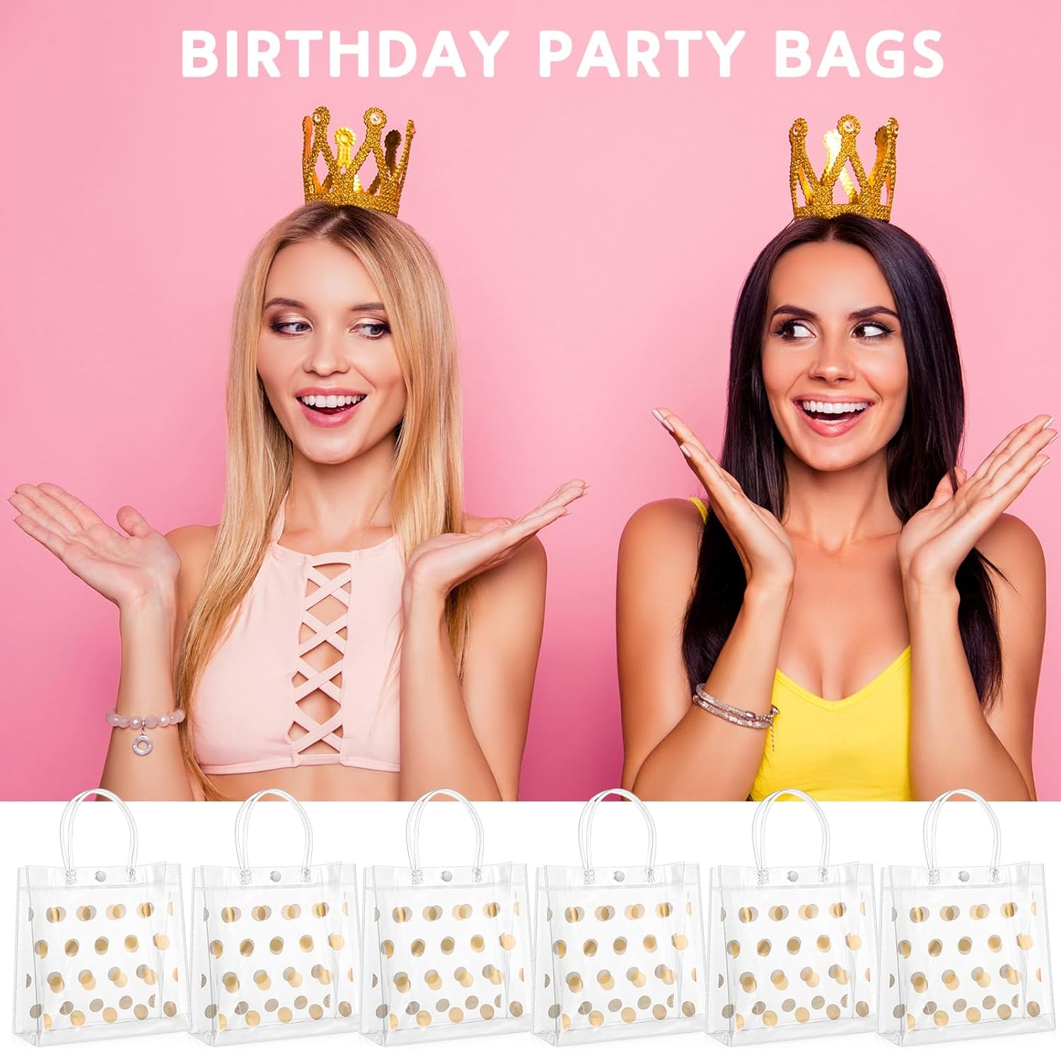 Silkfly 24 bolsas de regalo de plástico transparente para bodas con asa, bolsa de regalo transparente de PVC con lunares, reutilizable, bolsas de