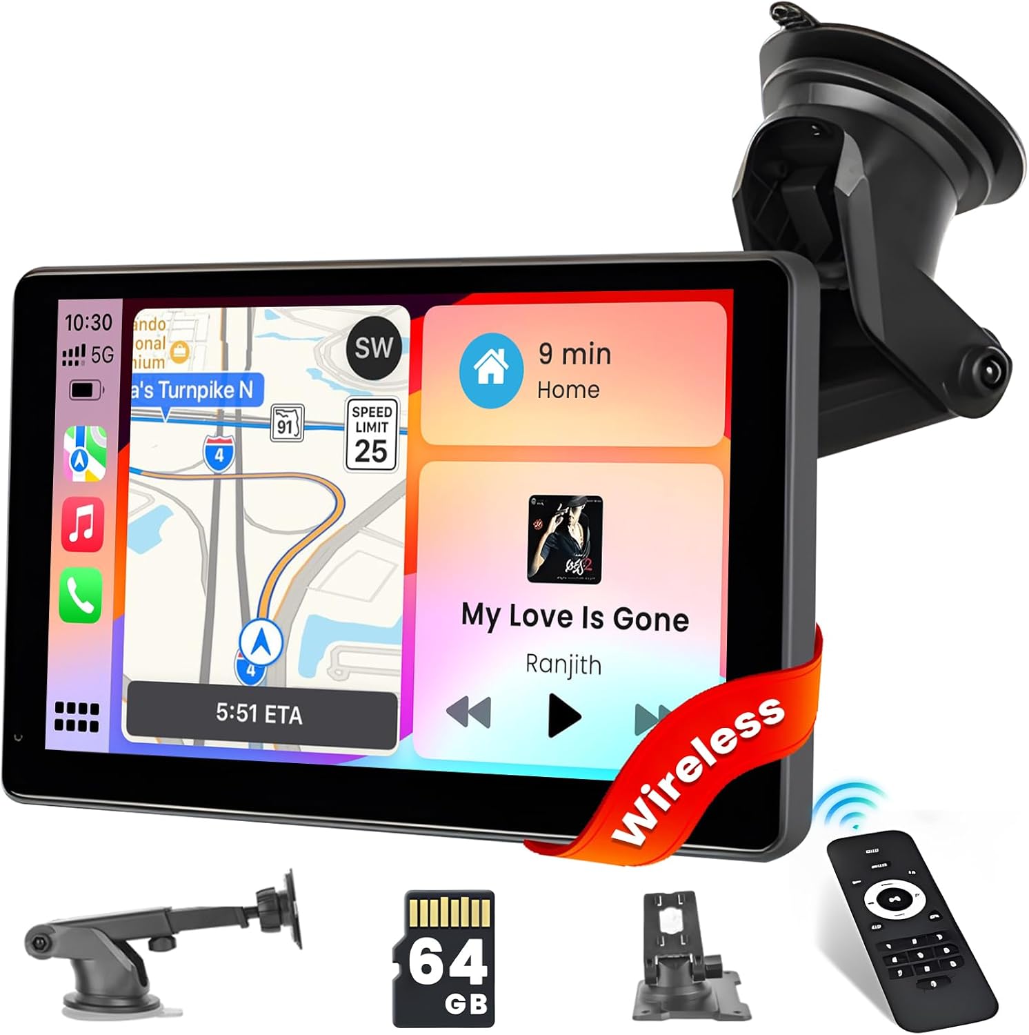 Hikity Estéreo inalámbrico portátil de Apple Carplay para automóvil de 7 pulgadas, pantalla táctil inalámbrica Android Auto, radio portátil para
