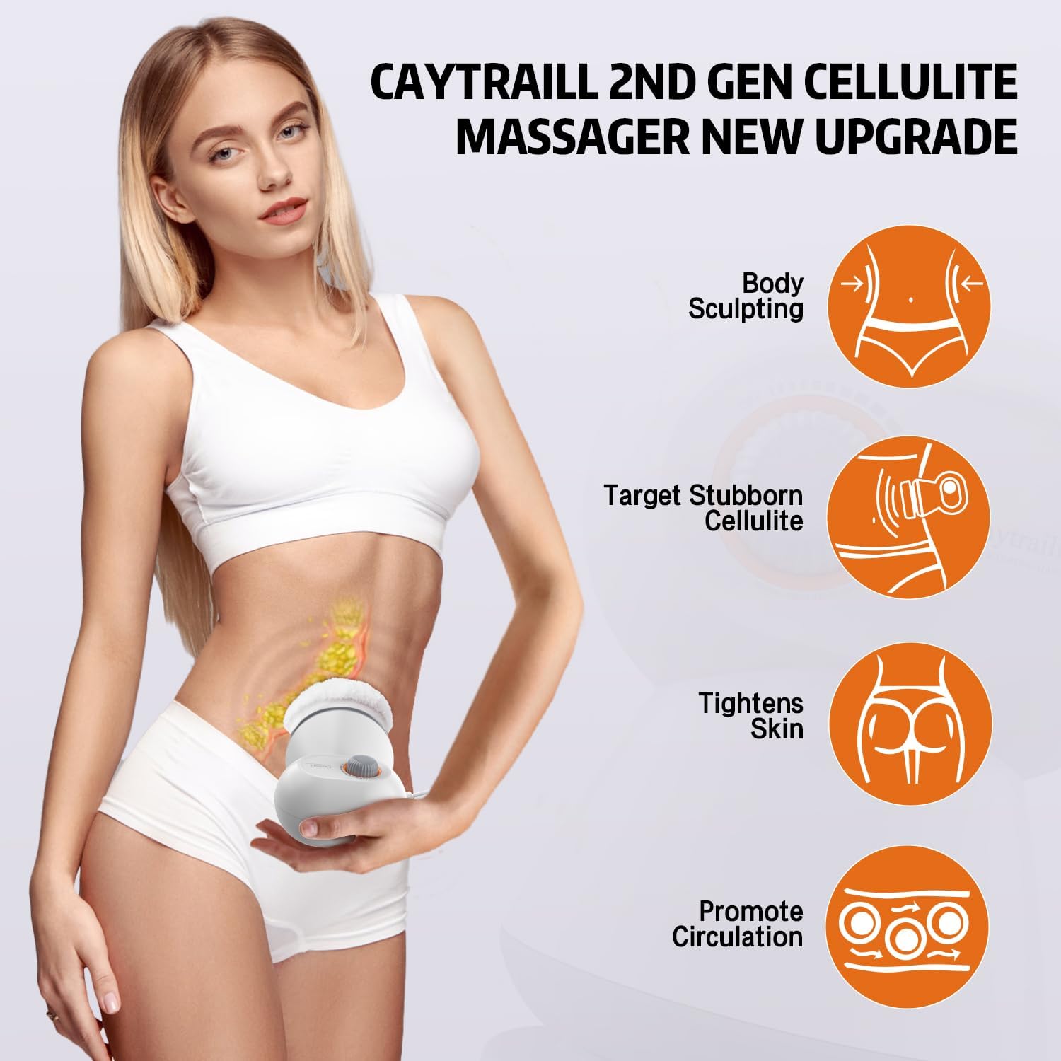 Caytraill Masajeador de celulitis mejorado, máquina para esculpir el cuerpo con 4 almohadillas lavables, masajeador de mano para vientre, piernas,