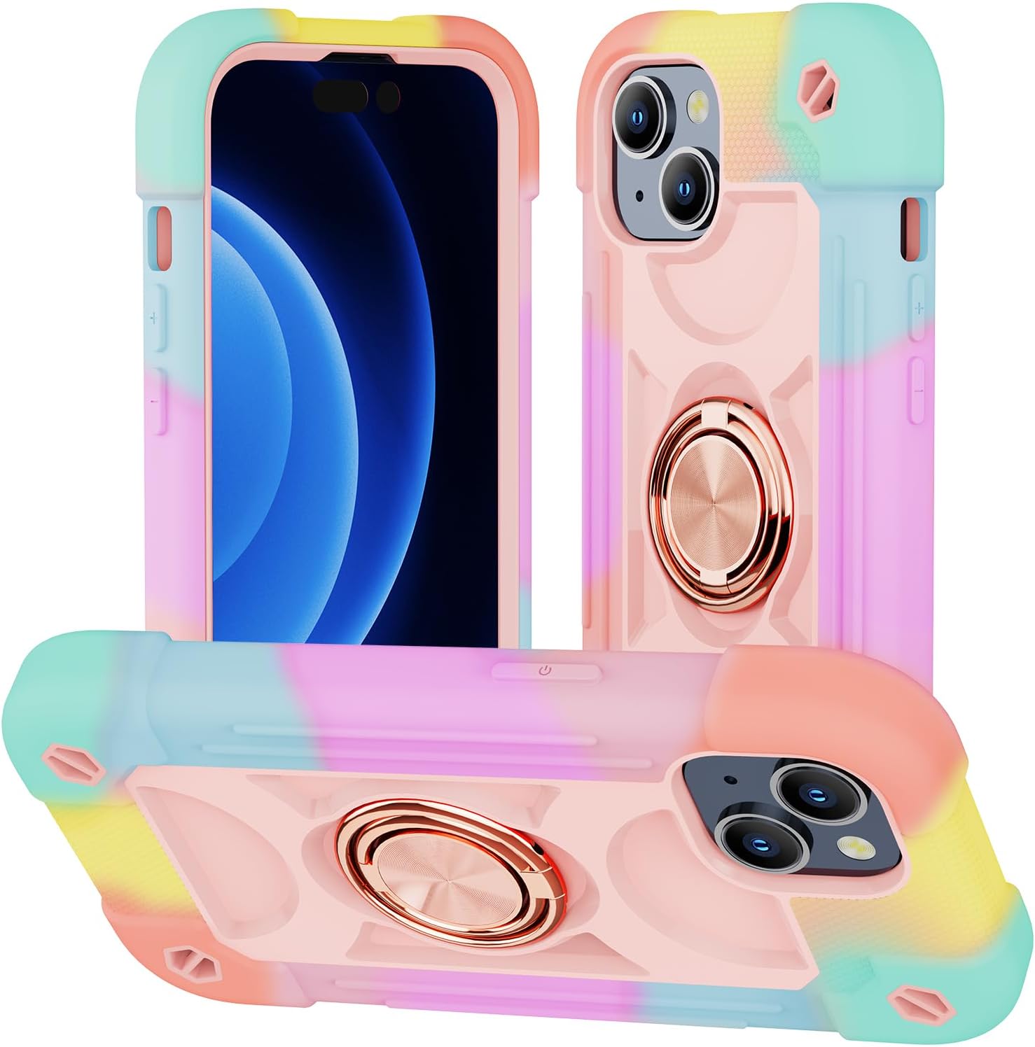 Funda compatible con iPhone 15 Plus de 6.7 pulgadas, resistente a prueba de golpes, de grado militar, con soporte de anillo, protector de pantalla