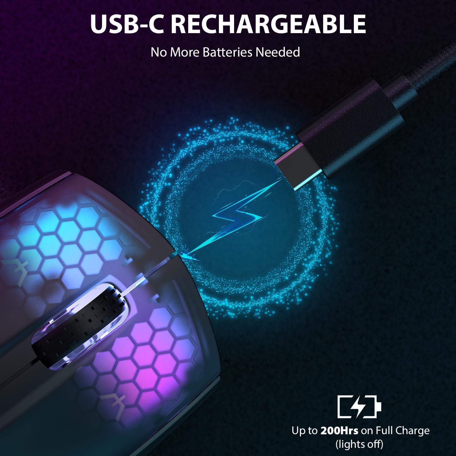 FELICON X5 Ratón inalámbrico para juegos ultraligero 1.73 oz con cable Tri-Mode Tipo CBluetooth2.4Ghz Honeycomb RGB Retroiluminación ergonómico