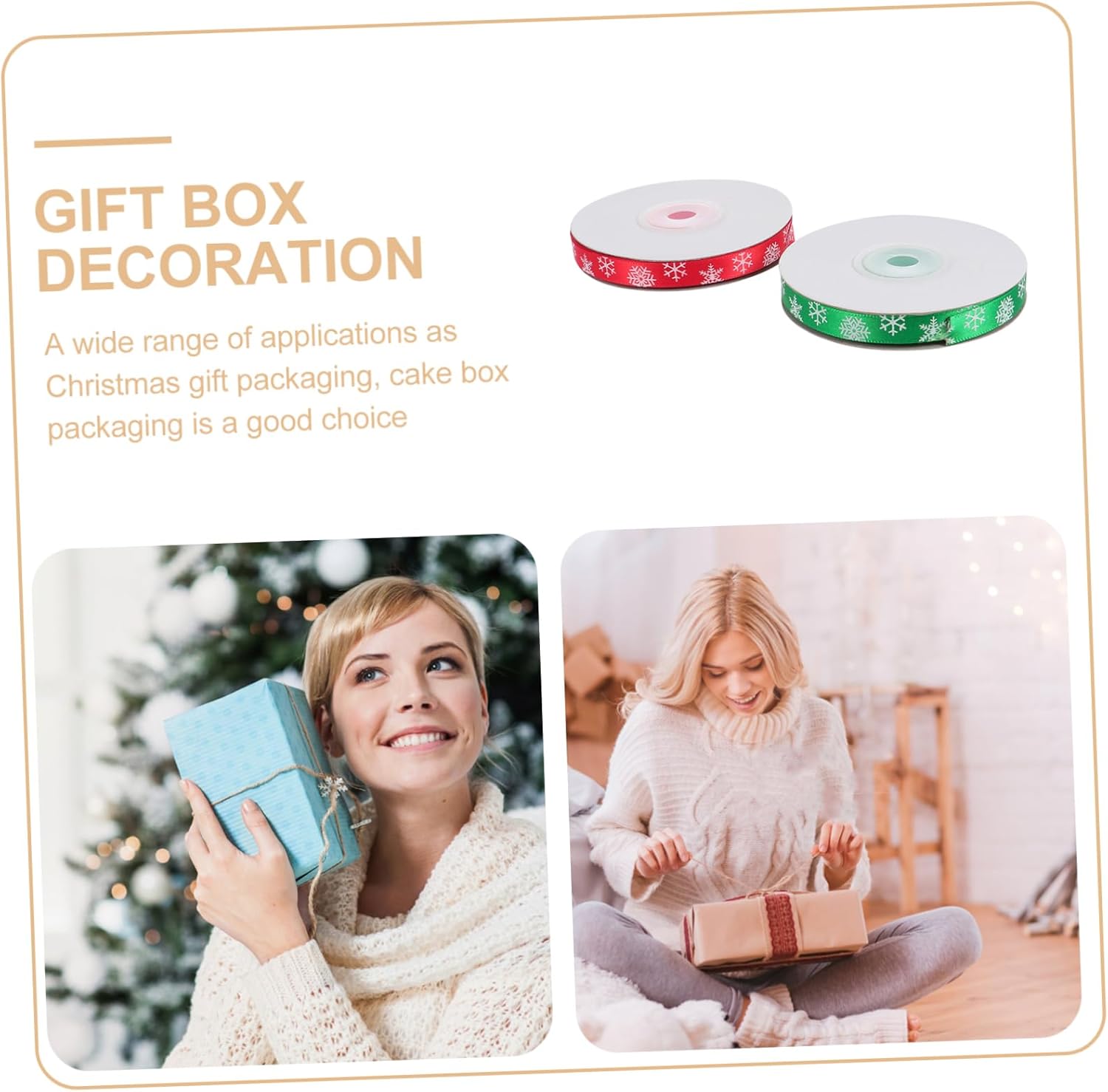 NOLITOY 4 rollos de cinta de Navidad para manualidades, cinta para lazos, cinta de regalo, cinta de Navidad con cable, cintas de fiesta de Navidad,