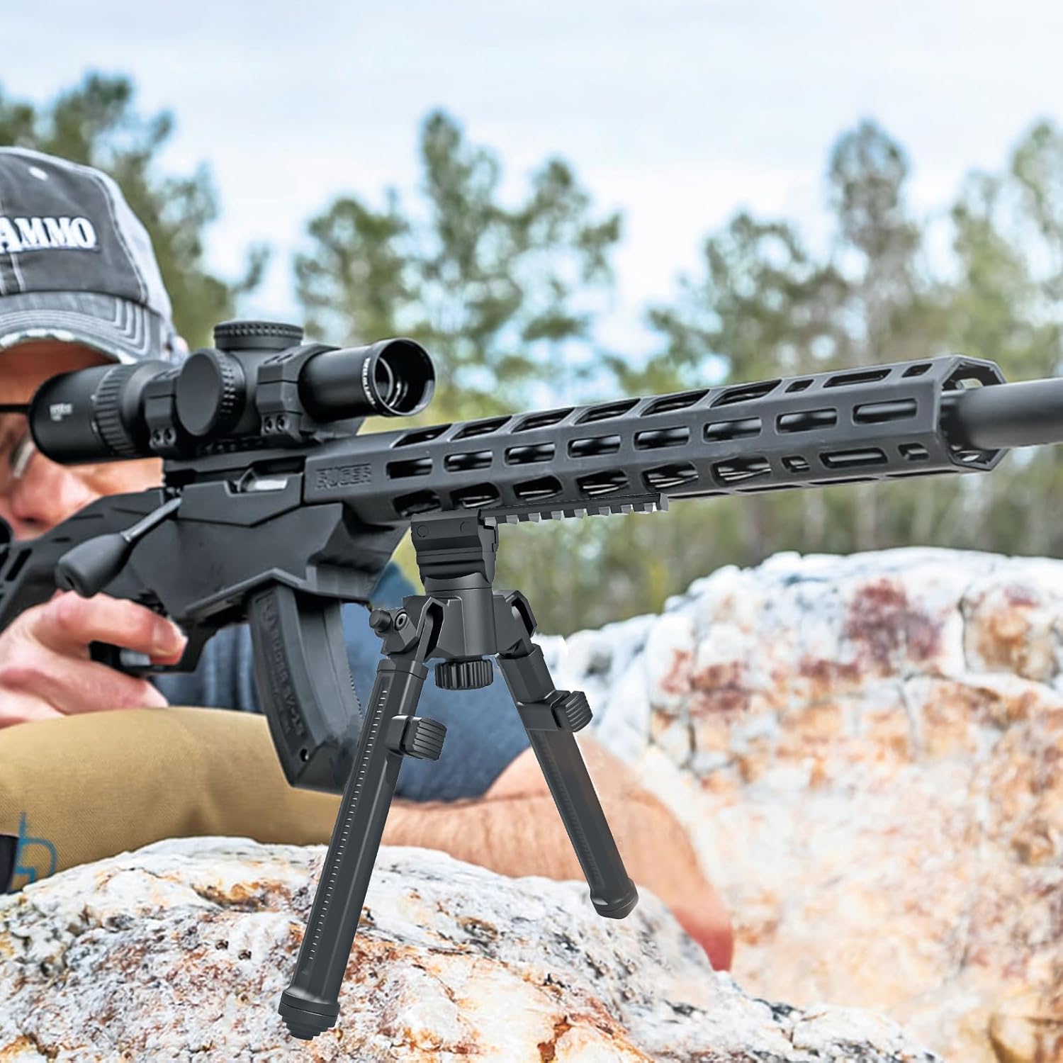 Bípodes de rifle para caza y disparo con giro de 360 y bípode de pistola de 10 alturas ajustables para rifles