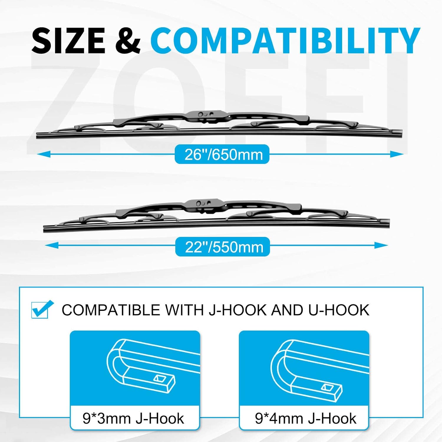 ZOFFI Escobillas de repuesto para Ram ProMaster 2500 2014-2016, 26 + 22 pulgadas, con gancho UJ para todas las estaciones, repuesto de equipo