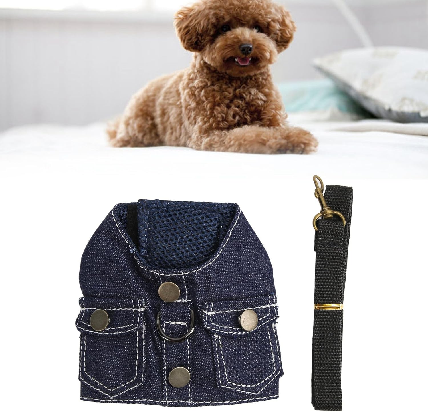 Arnés para perro con correa multifunción para perro, ligero, suave y ajustable, no ahorca, a prueba de escape, chaleco para mascotas, chaleco azul