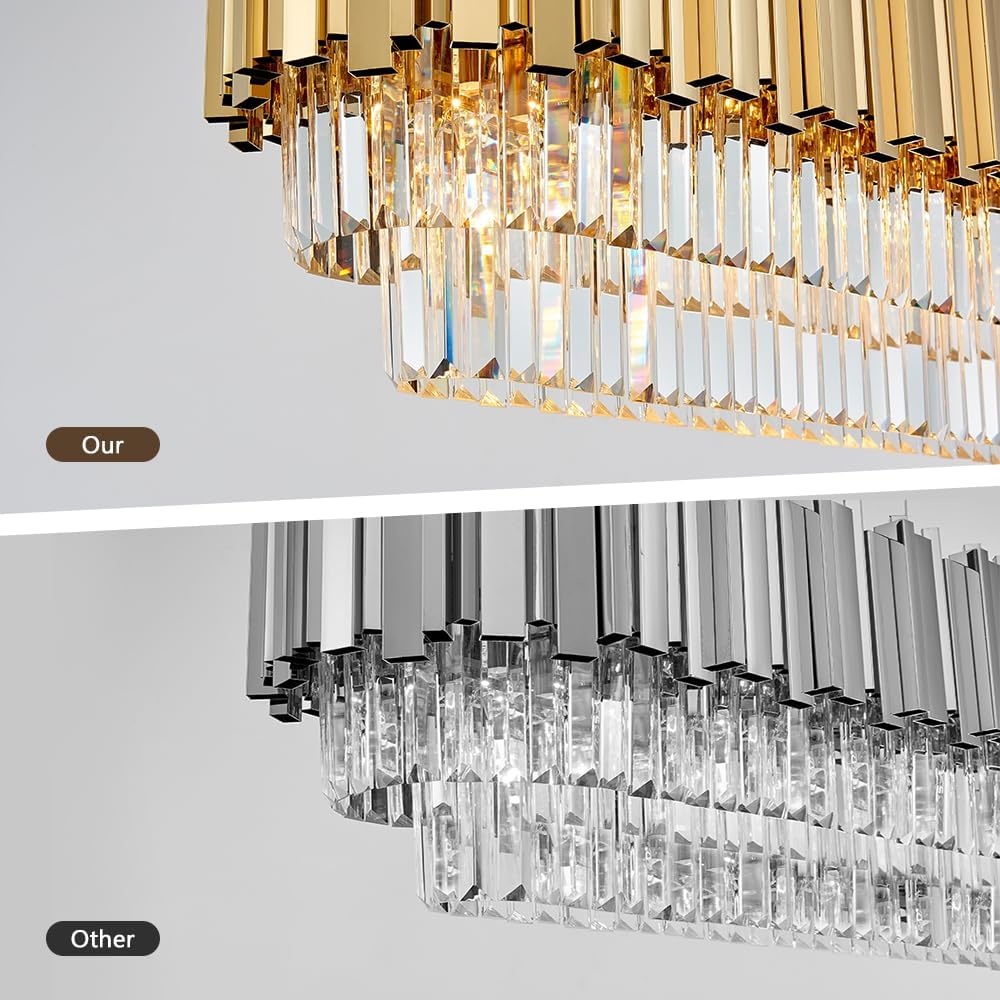 Candelabros modernos de cristal para comedor, luces doradas de lujo de 46 pulgadas, lámpara colgante de techo rectangular para isla de cocina
