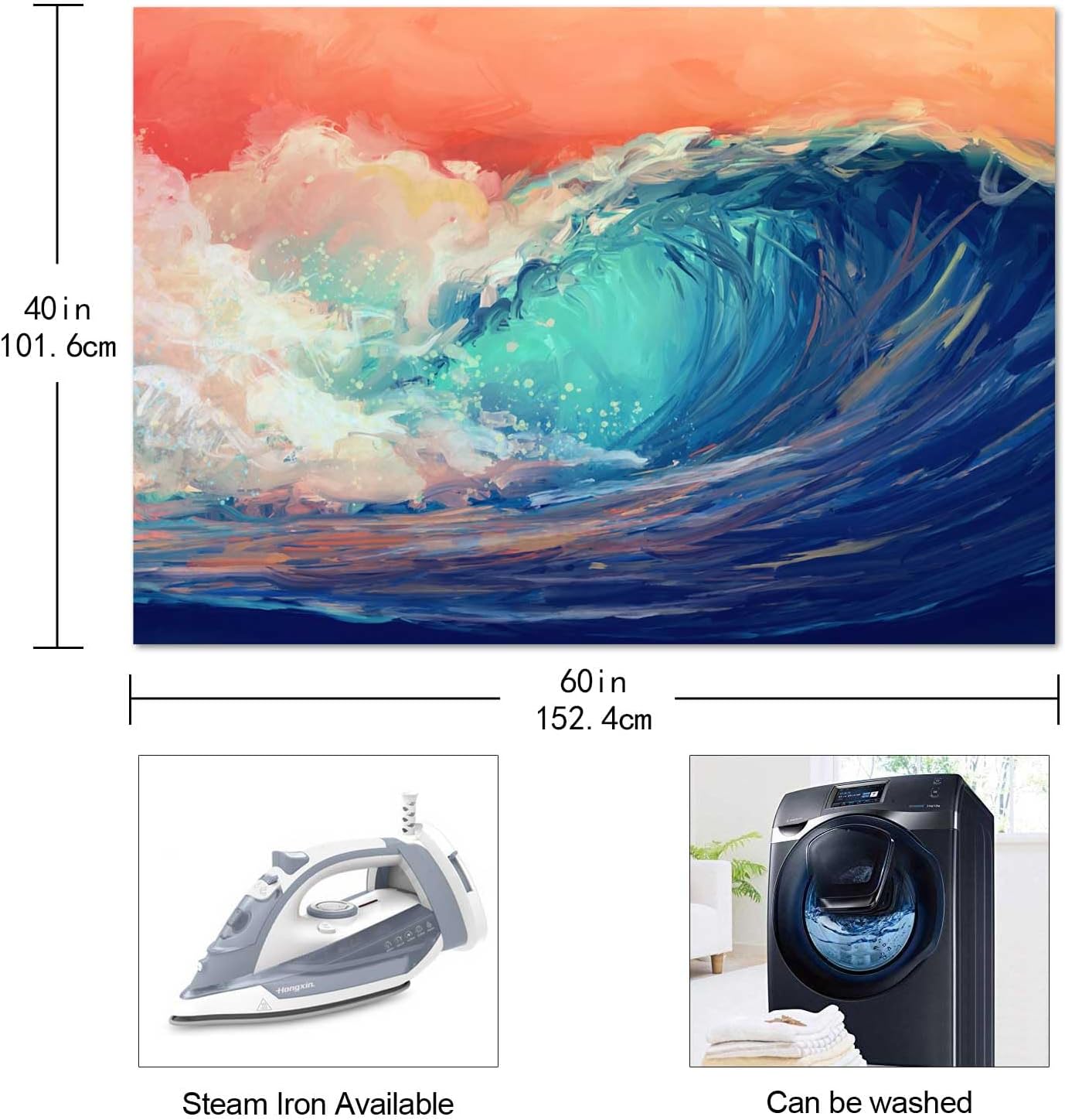 TYTYUU RGTGJTY75 – Tapiz de olas oceánicas, pintura 3D, gran ola, azul, mar, surf, playa, abstracto, playa, 60 x 40 pulgadas, para colgar en la