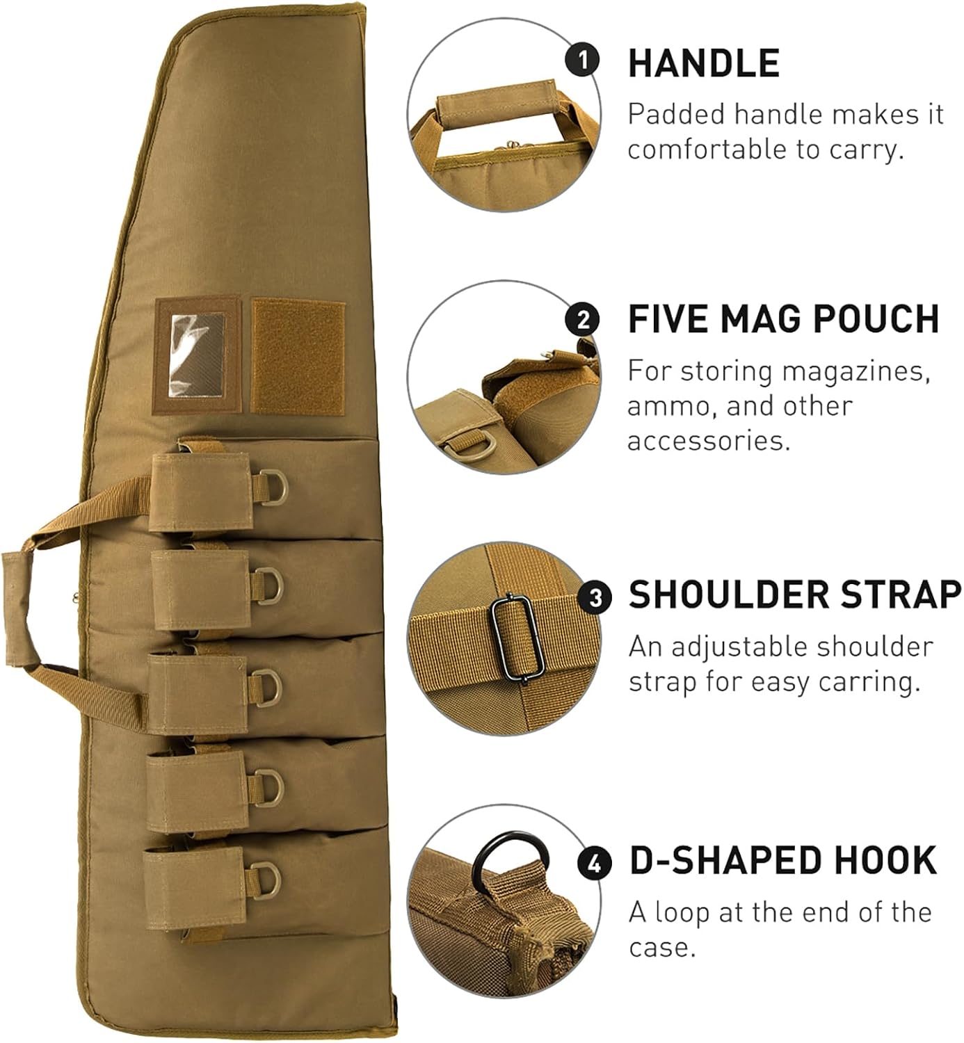 Soft-Rifle-Case Tactical-Gun Range-Bag Hunting-Shooting Sports-Storage – Padded Transport with 5 Pouches Adjustable Shoulder Strap