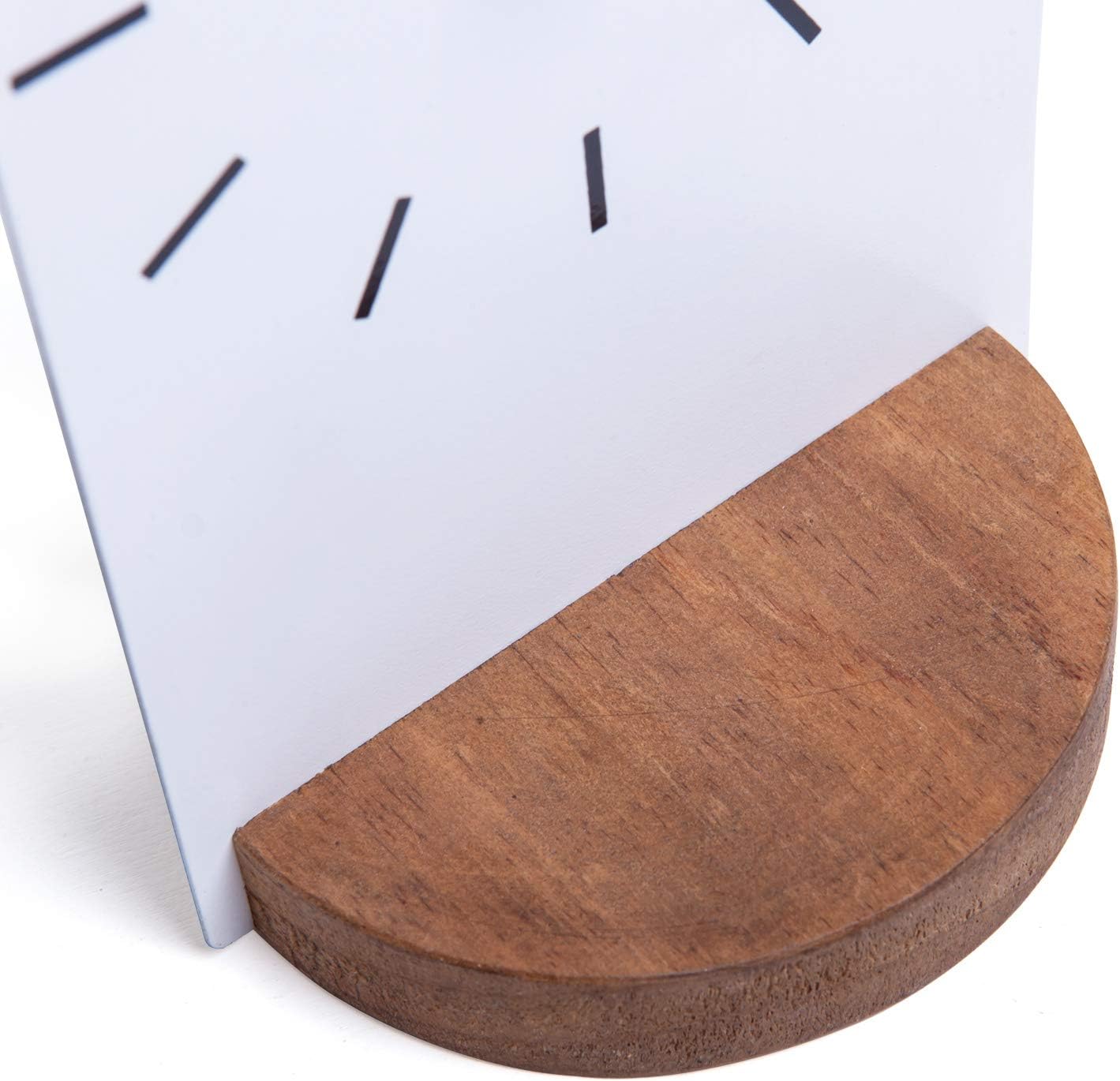 SOFFEE DESIGN Reloj de mesa de una pieza con hoja de hierro con base de madera, reloj de escritorio sin tictac funciona con pilas para sala de