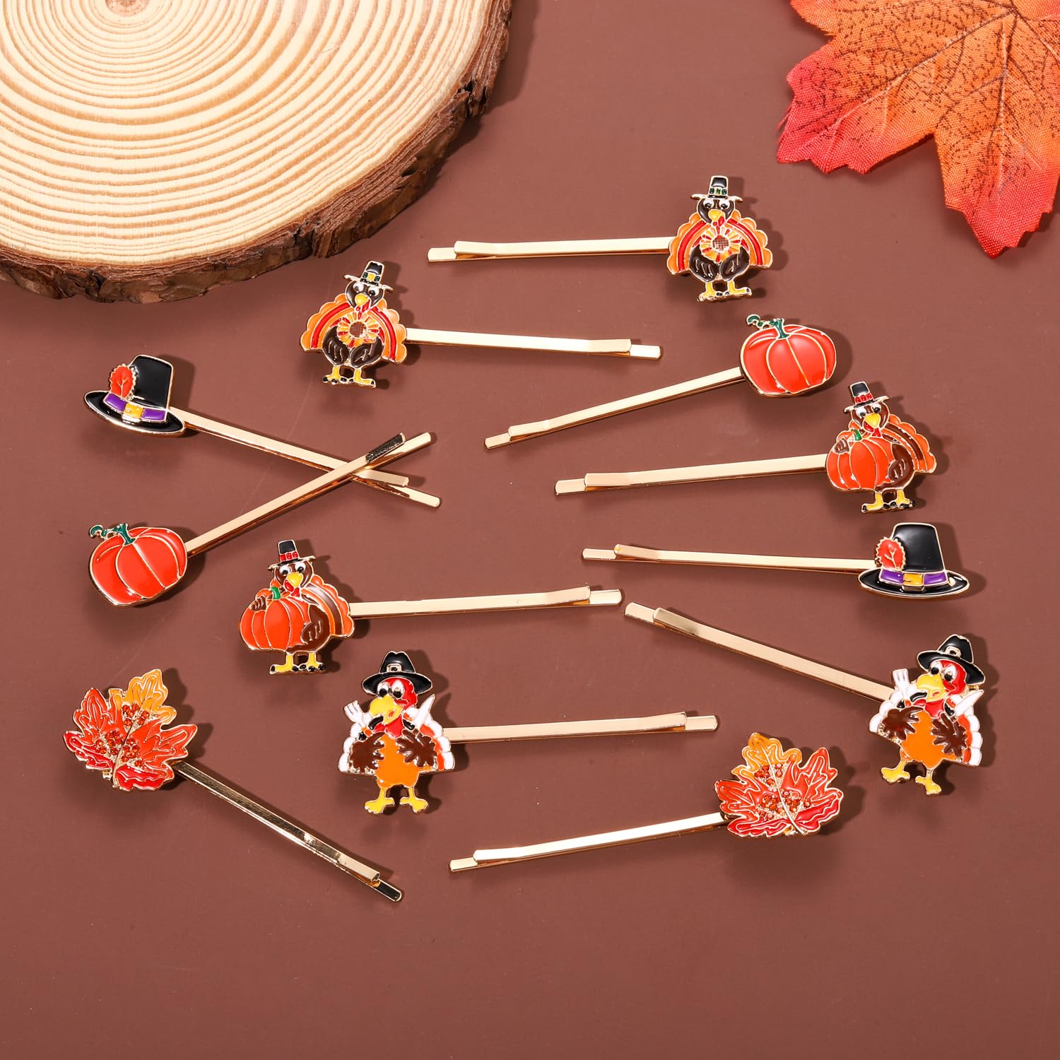 YAHPERN 12 pinzas para el cabello de otoño para mujer, horquillas de Acción de Gracias, cosecha, pavo, hoja de arce, calabaza, horquillas de otoño,