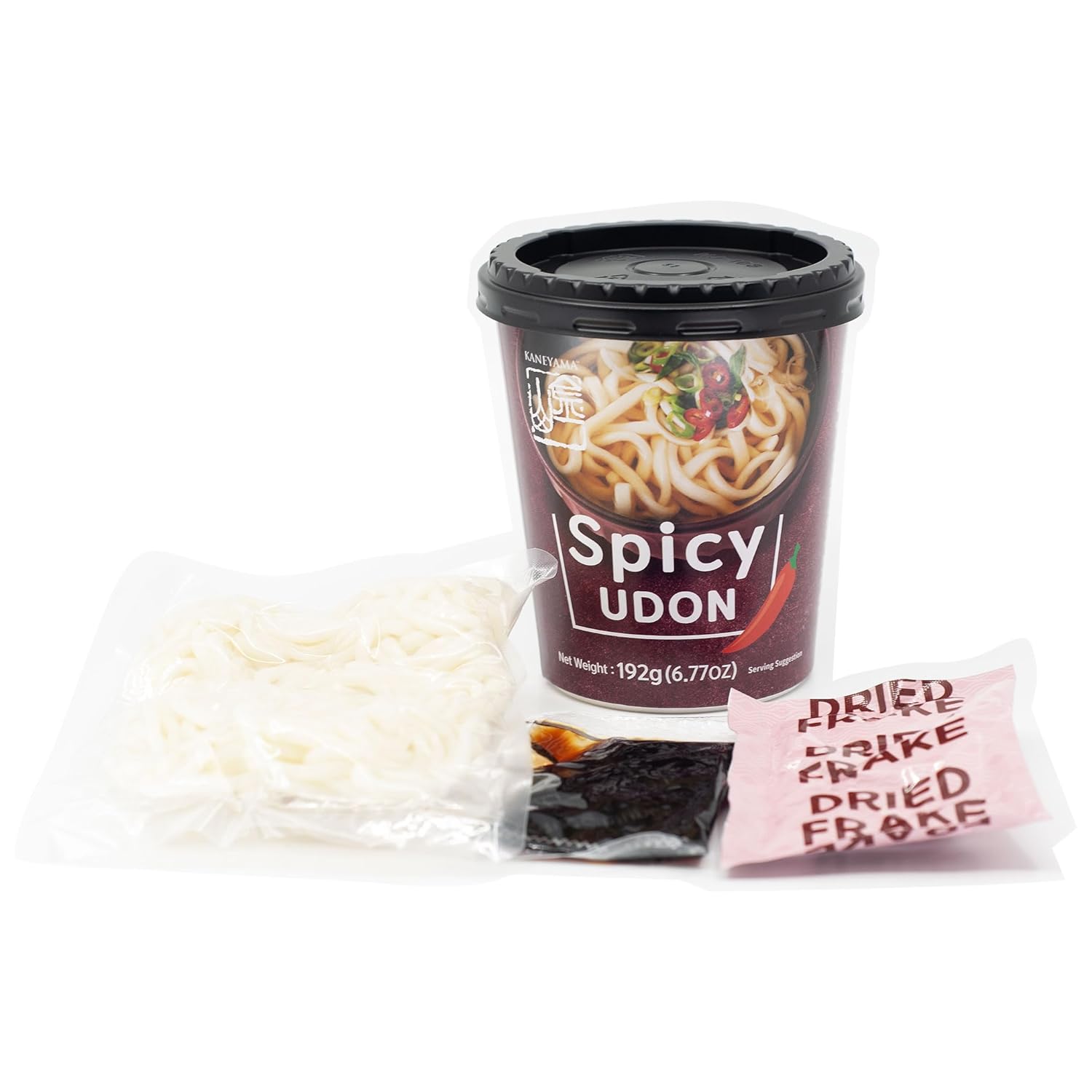 Kaneyama Taza de sopa de fideos, Udon de estilo japonés, sabor picante Shoyu-Kimchi, fideos frescos masticables instantáneos y aptos para