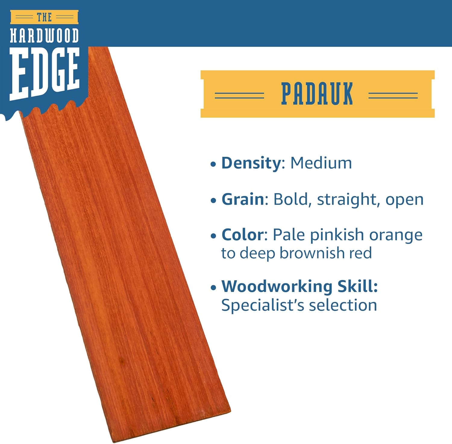 Padauk – Tablones de madera dura  Paquete de 4 piezas Padauk de madera sin terminar  14 de pulgada (0.236 in) 100% madera dura pura  Grabado láser