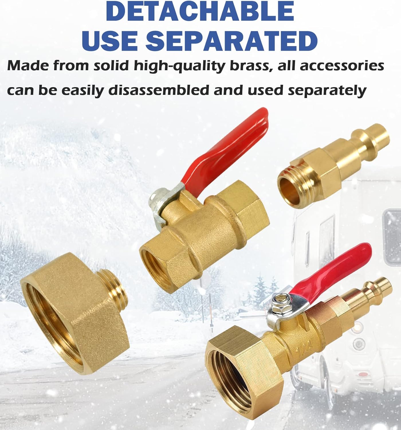 Kit de acondicionamiento de invierno para caravana, adaptador de soplado de RV con válvula de cierre, adaptador de soplado de aspersor con enchufe