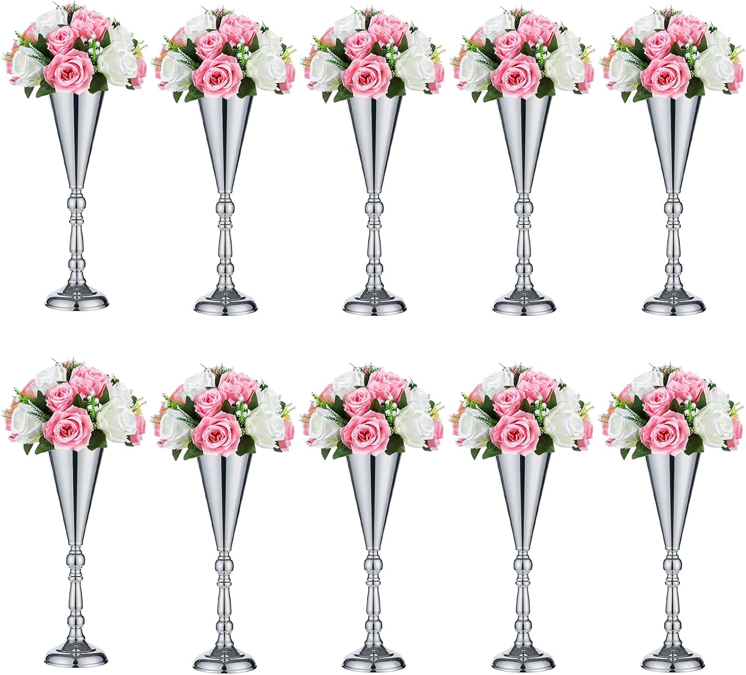 Sziqiqi Juego de 2 centros de mesa altos metálicos para mesas de recepción de boda Florero dorado con soporte Decoración de base para fiestas,