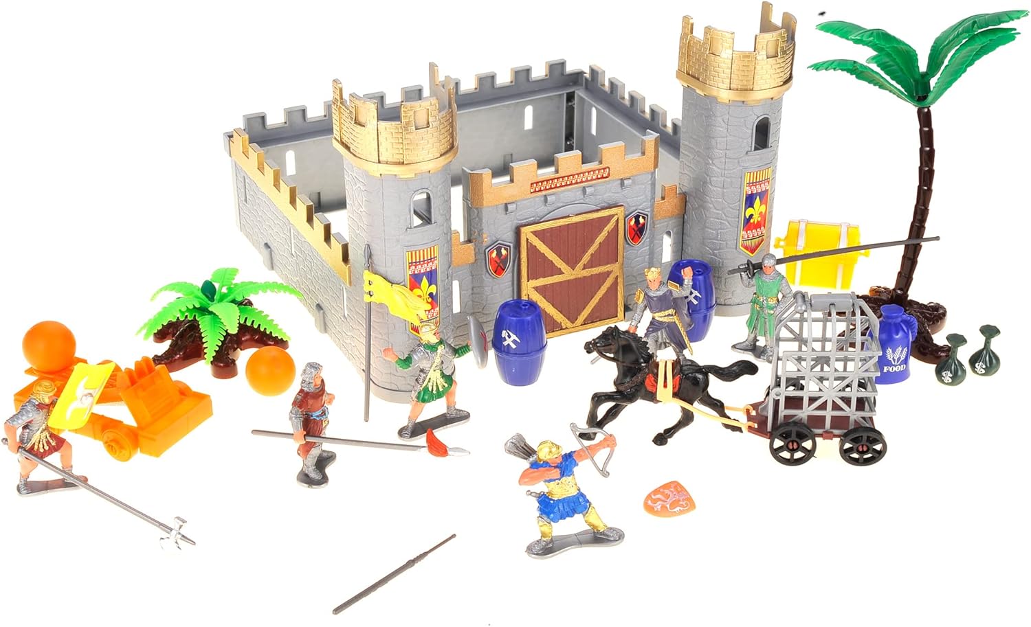 PowerTRC Figuras de acción del Reino de la era romana con ejércitos de juguete, caballeros, caballo, castillo, cofres del tesoro, catapulta y