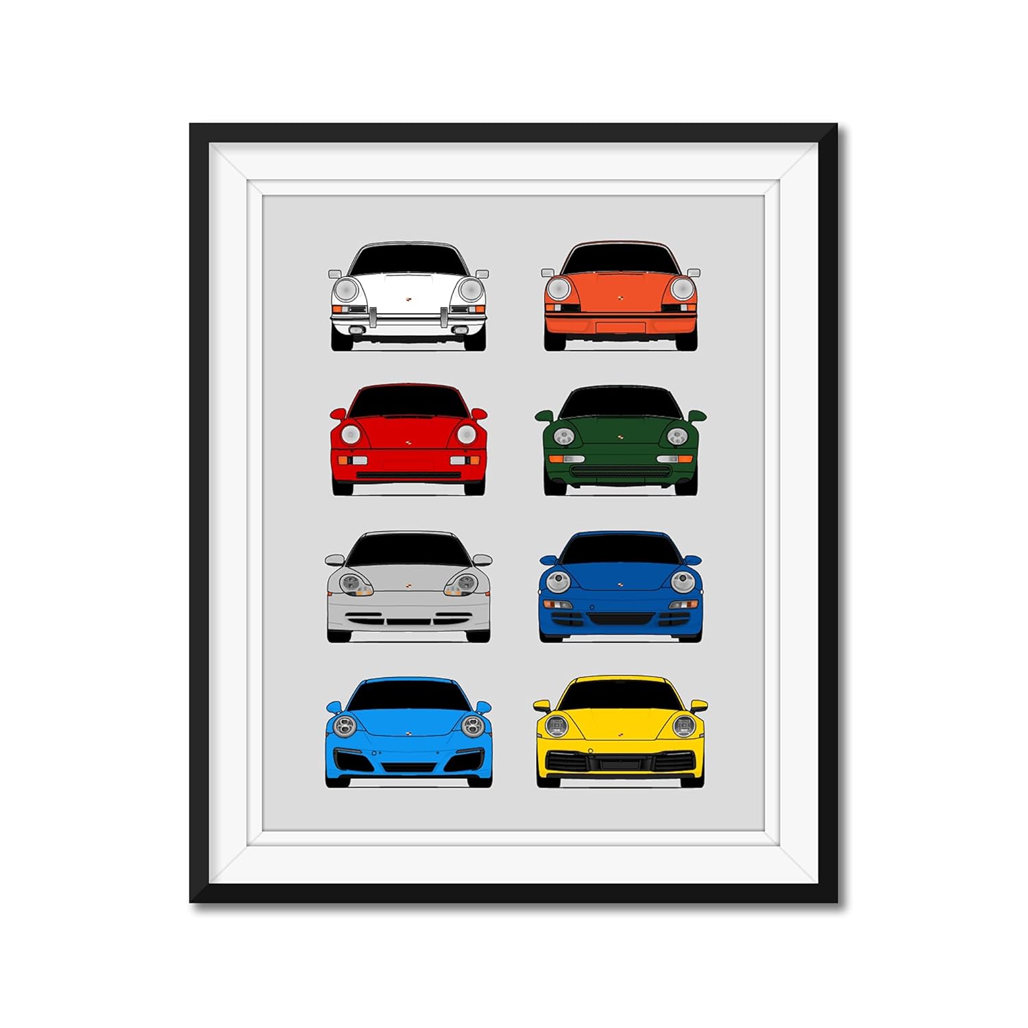 Porsche 911 Generations Inspired Car Poster – Handmade Print of 901, G Series, 964, 993, 996, 997, 991, 992 – Multi, 24×36″ Metallic Print