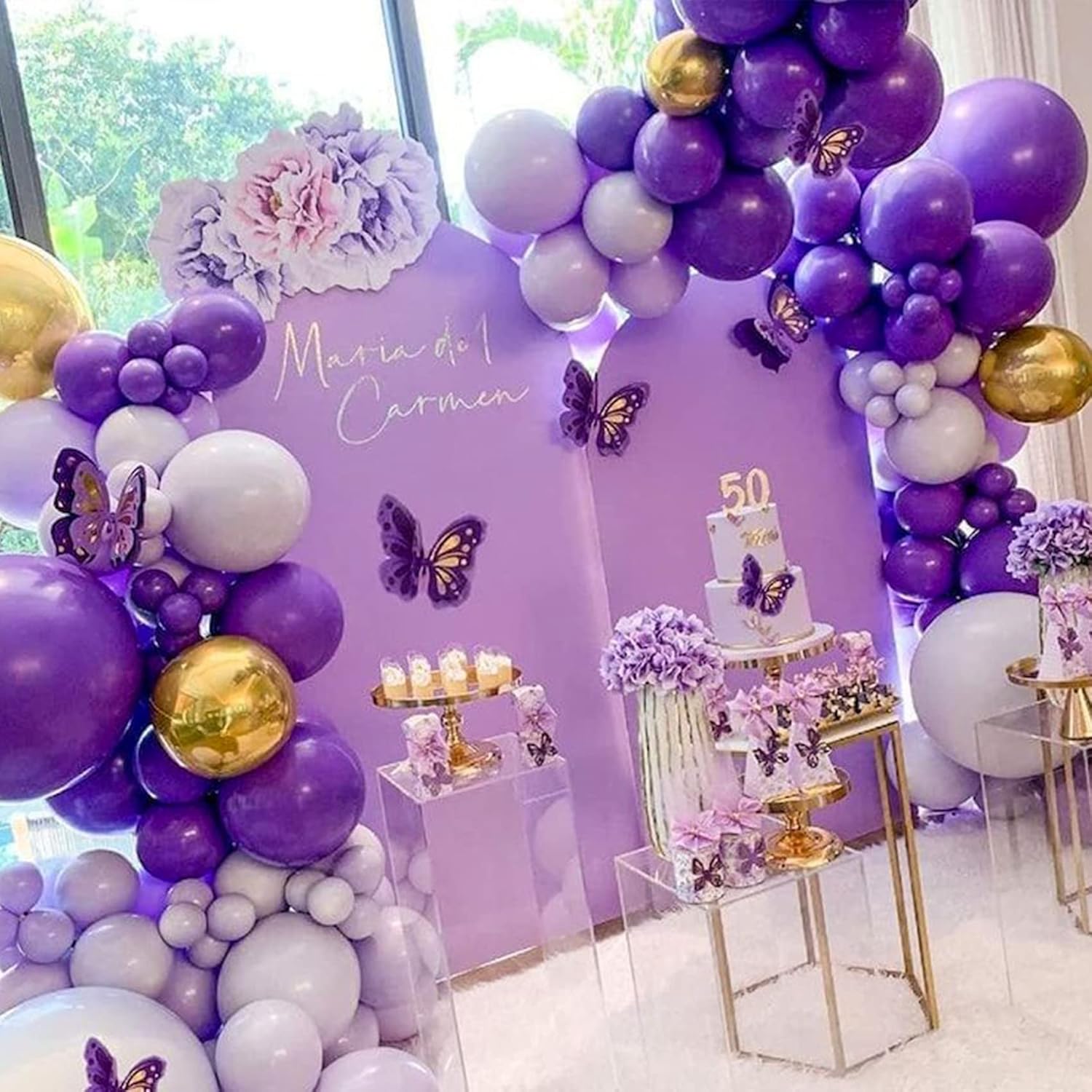 JOYYPOP Globos morados de 110 piezas de guirnalda de globos morados, diferentes tamaños, 5, 10, 12, 18 pulgadas, globos morados para decoración de