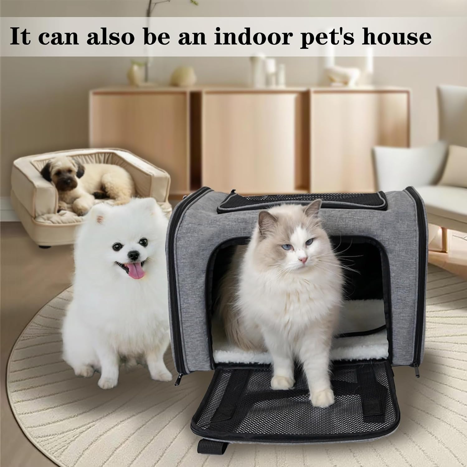 Top tasta Transportador de mascotas para gatos pequeños, medianos y grandes, transportador de lados suaves, portátil, plegable, aprobado por