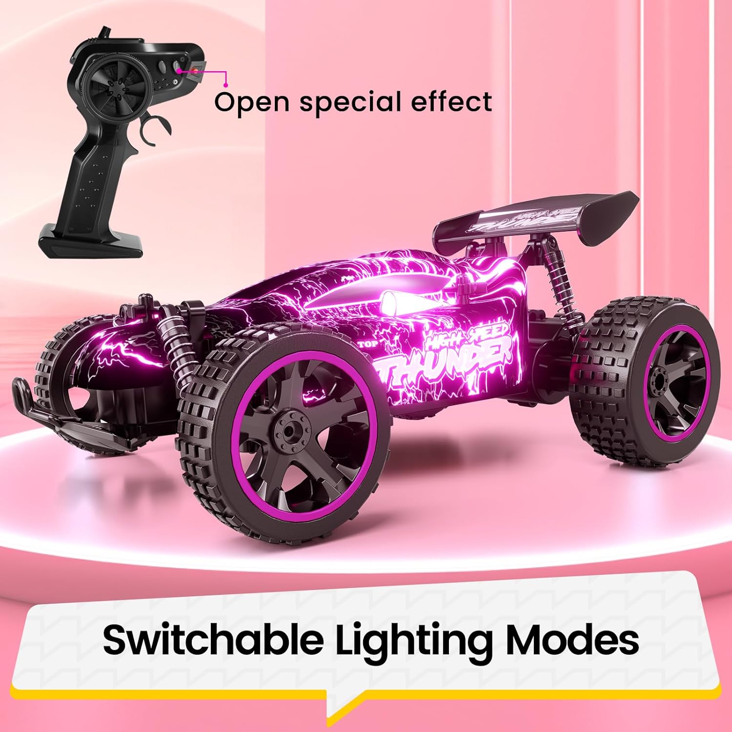 Tecnock Autos RC para niñas y niños, auto a control remoto a escala 118 con luces LED, 2.4 GHz 2WD todo terreno con 2 baterías recargables para