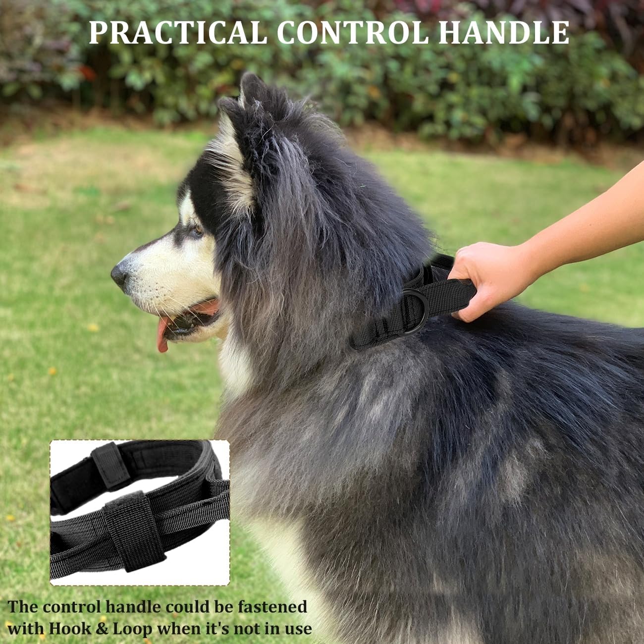 Collar táctico para perro con asa, collar militar para perro, collar de entrenamiento ajustable, collar de nailon suave y hebilla de metal