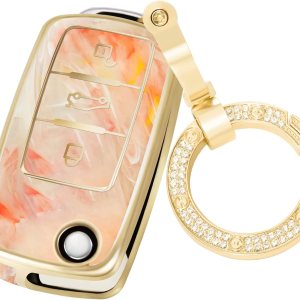 Funda para llavero Volkswagen Jetta Tiguan Passat Polo Beetle Golf GTI Santan Sharan Bora, carcasa de llave de moda con llavero dorado de diamante Funda para llavero Volkswagen Jetta Tiguan Passat Polo Beetle Golf GTI Santan Sharan Bora, carcasa de llave de moda con llavero dorado de diamante