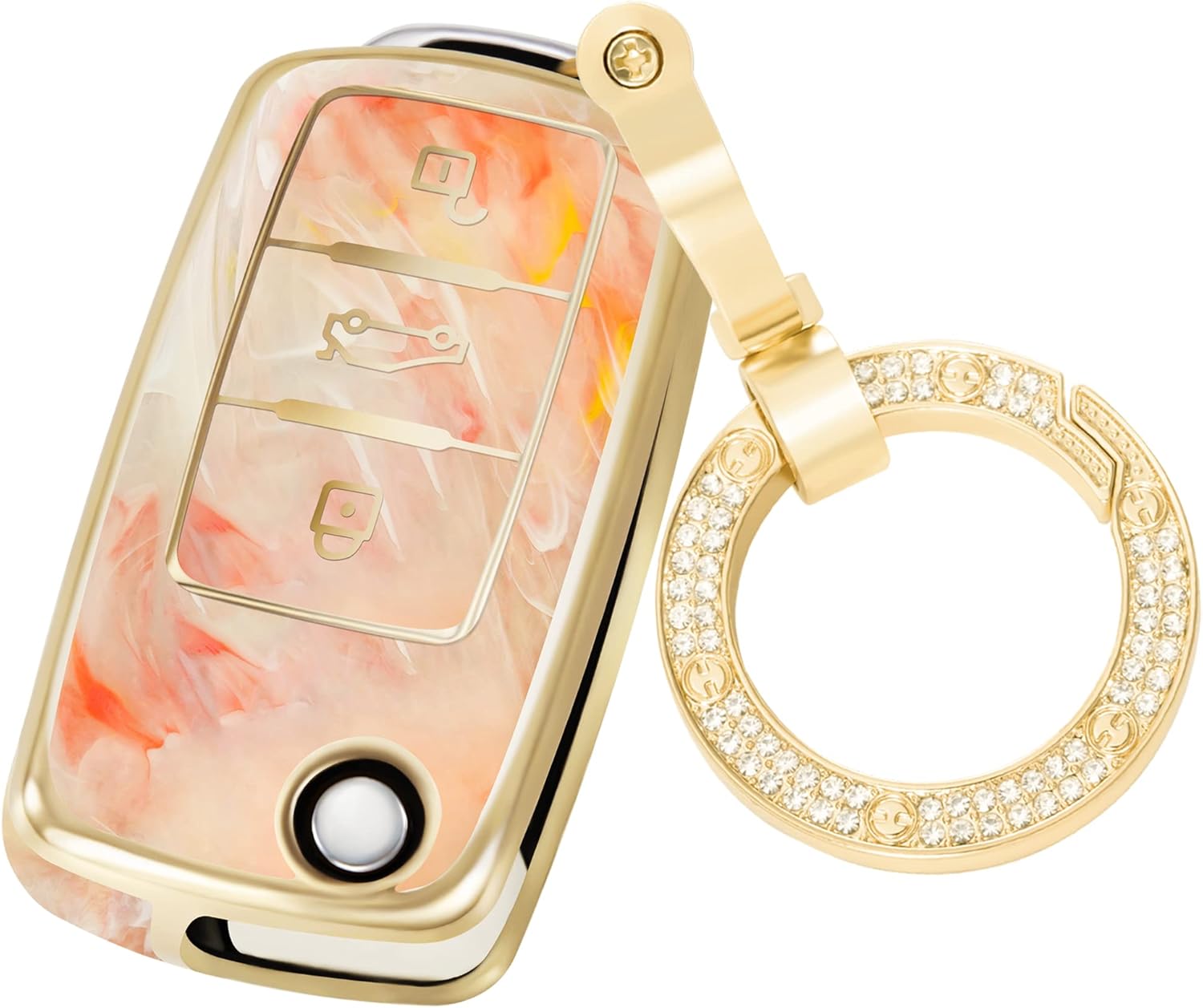Funda para llavero Volkswagen Jetta Tiguan Passat Polo Beetle Golf GTI Santan Sharan Bora, carcasa de llave de moda con llavero dorado de diamante