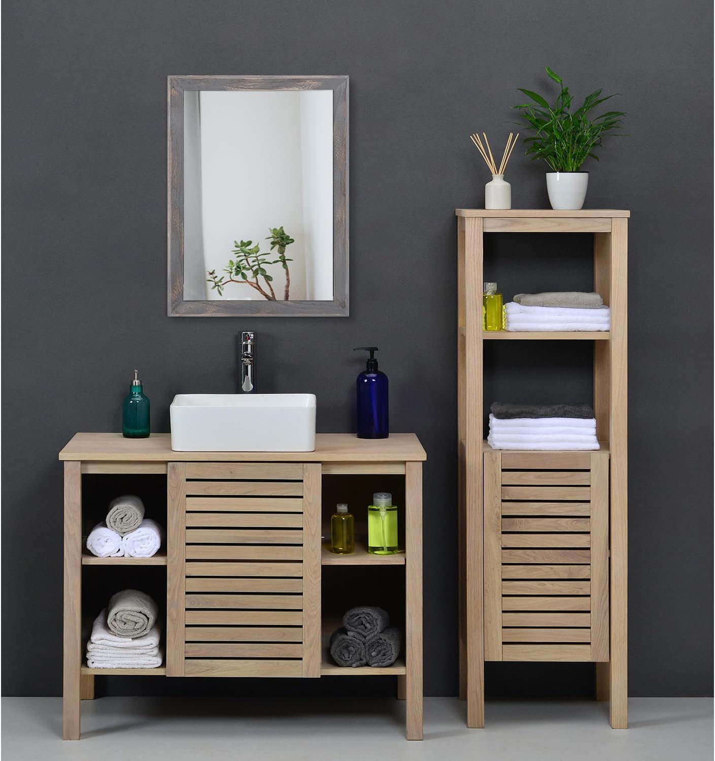 AAZZKANG Espejo de madera rectangular rústico para decoración de pared para dormitorio, baño, sala de estar, entrada, decoración del hogar